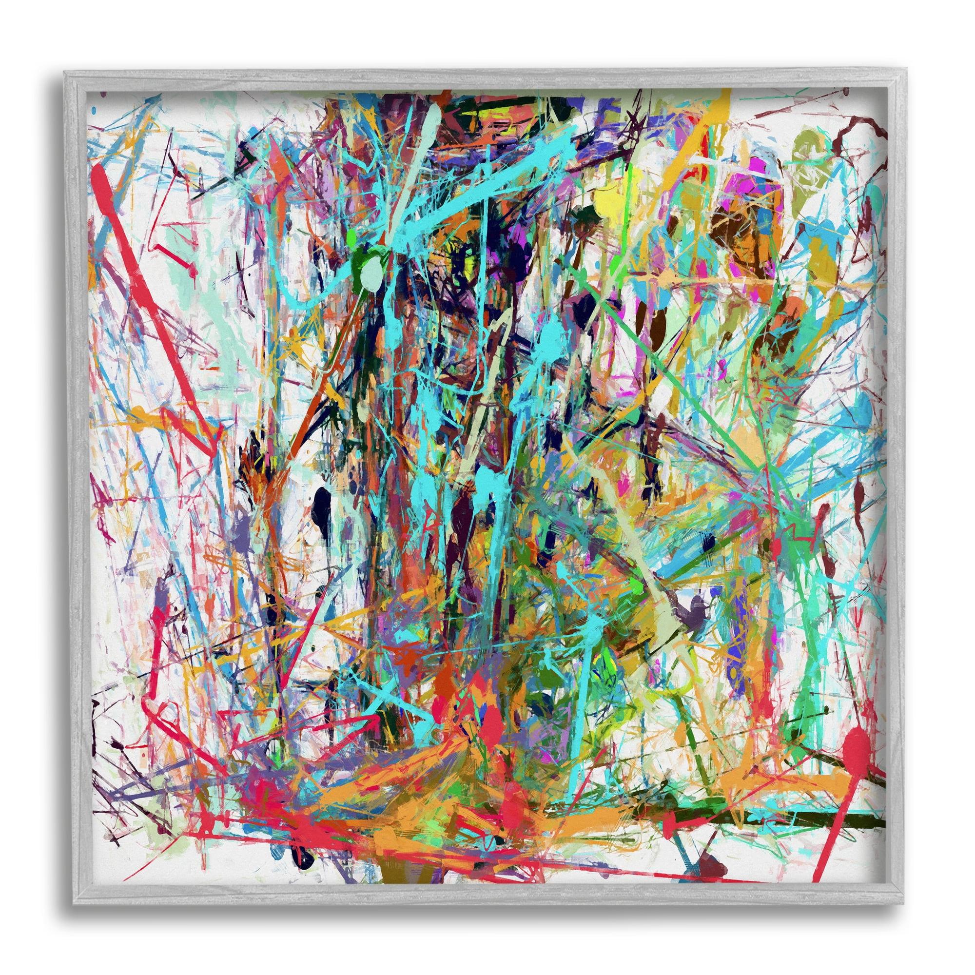 Stupell Industries Urban Splatter Chaotic Abstraction Abstract Painting Gray Framed Art Print Wall Art, 12 x 12