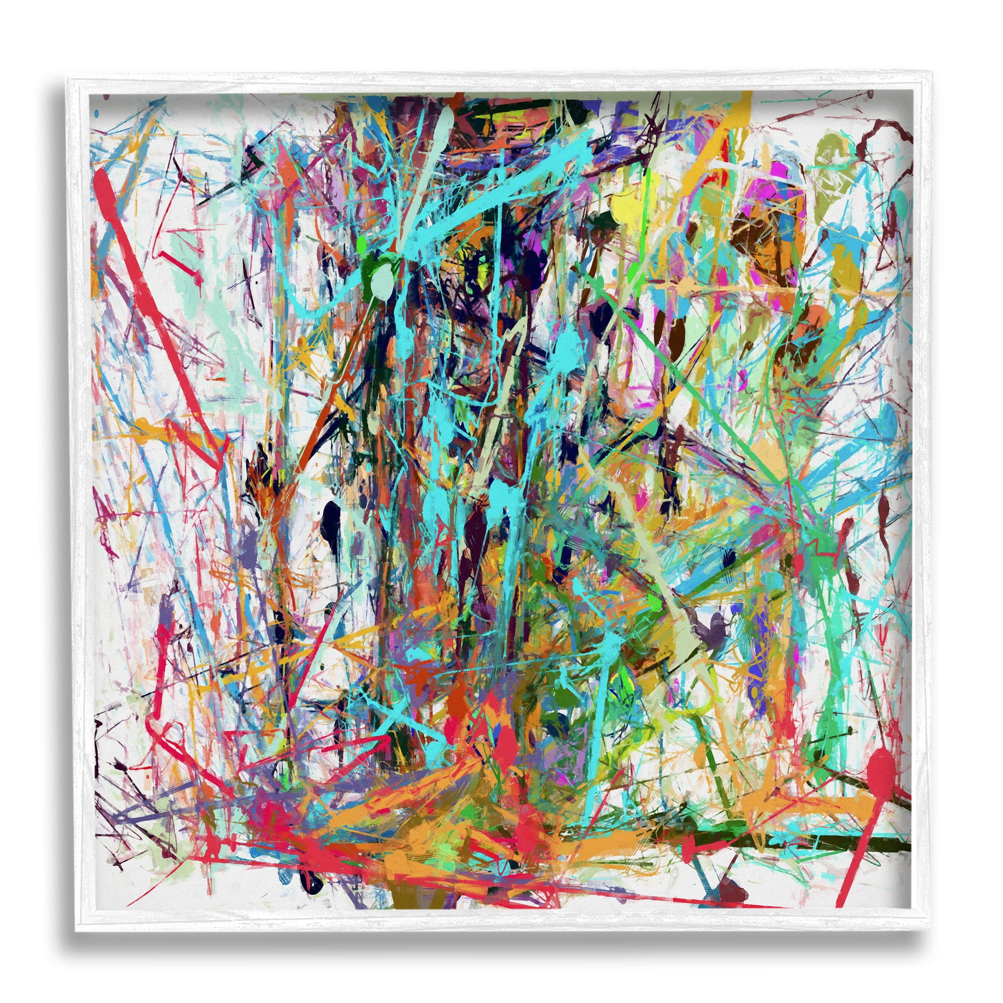 Stupell Industries Urban Splatter Chaotic Abstraction Abstract Painting White Framed Art Print Wall Art, 12 x 12