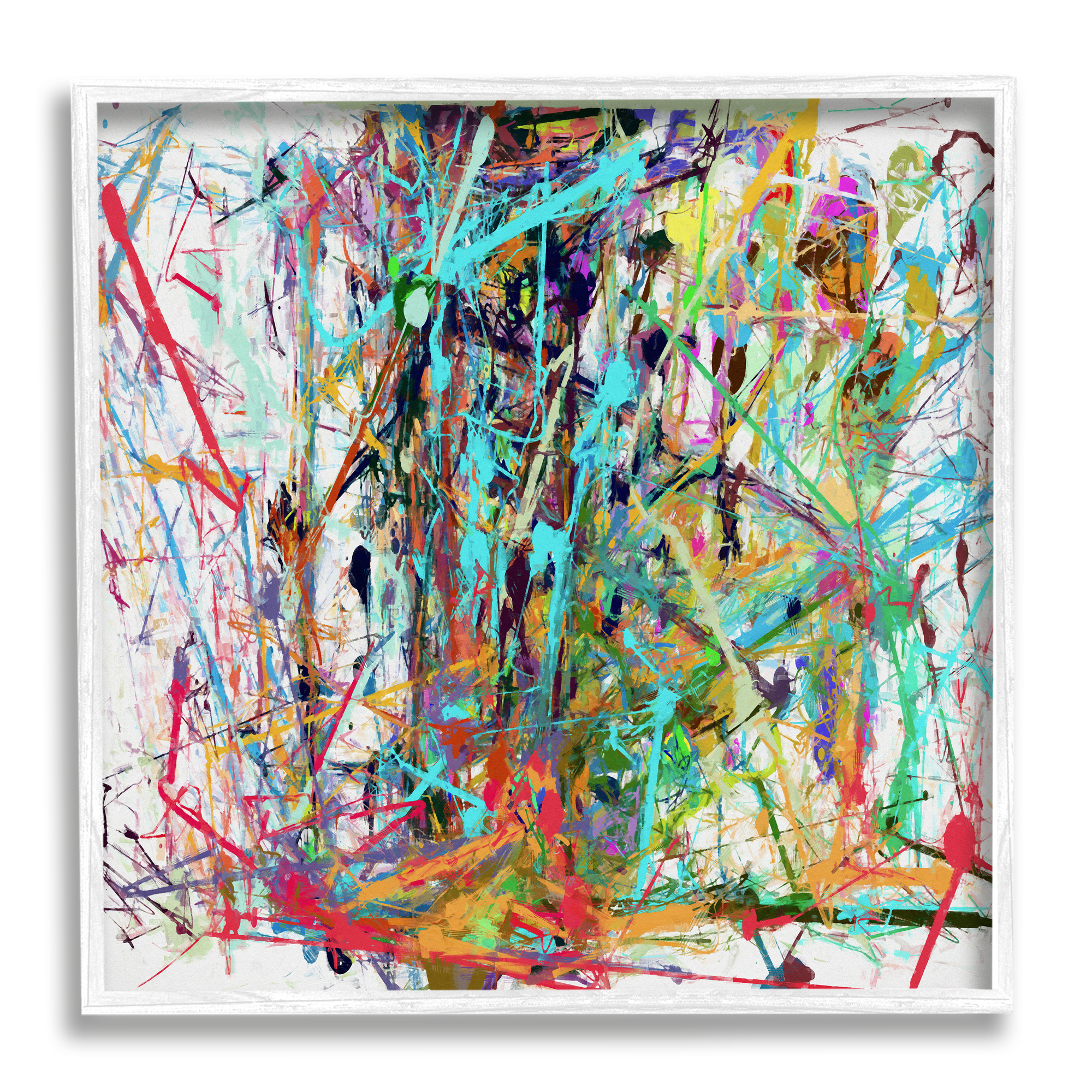 Stupell Industries Urban Splatter Chaotic Abstraction Abstract Painting White Framed Art Print Wall Art, 24 x 24