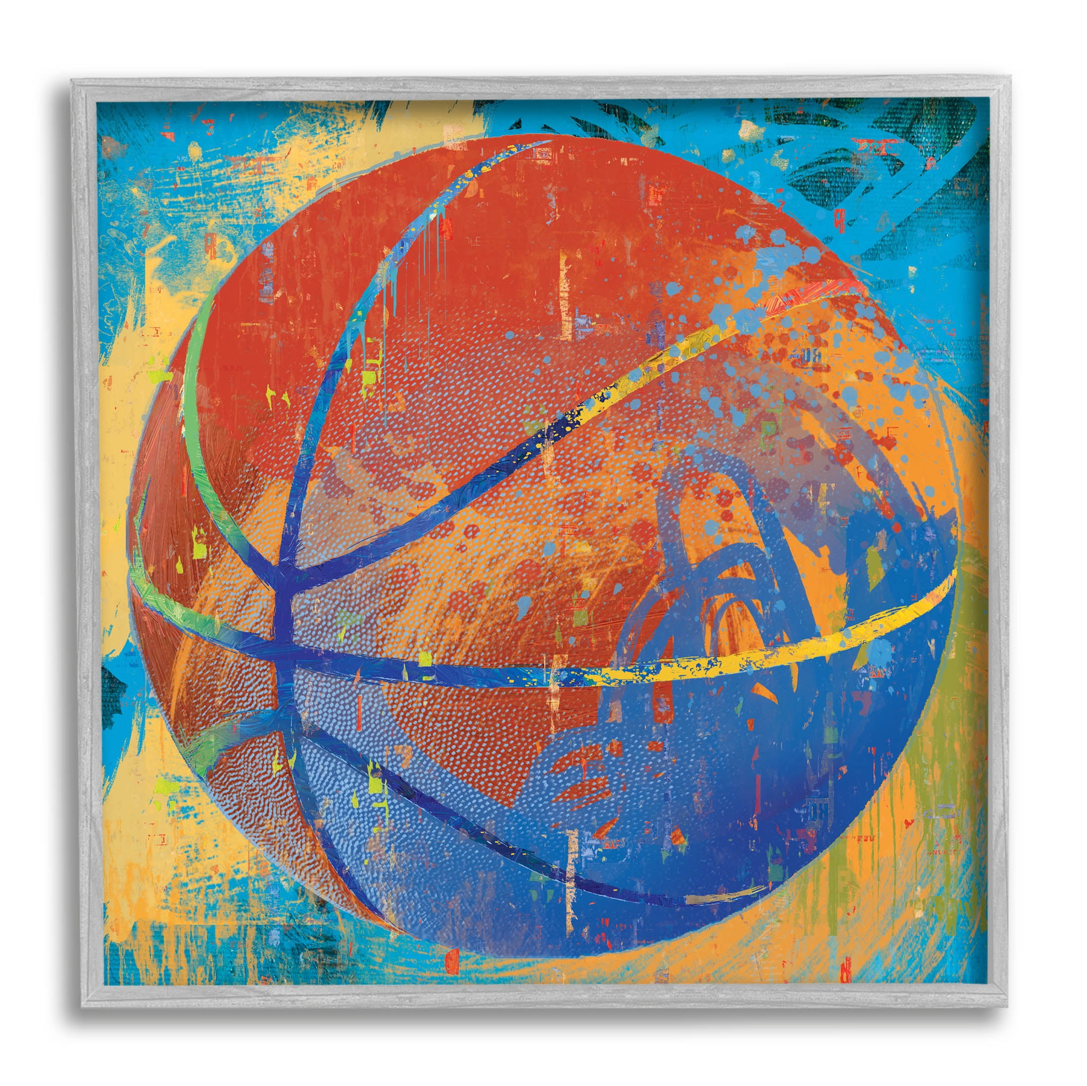 Stupell Industries Urban Splatter Sports Basketball Graphic Art Gray Framed Art Print Wall Art, Design by Savannah Miller