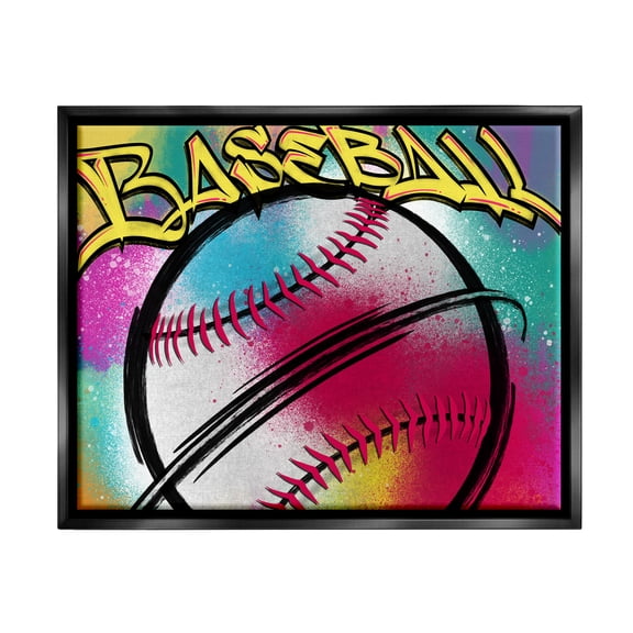 Stupell Industries Urban Sports Baseball Abstract Painting Black Floater Framed Canvas Art Print Wall Art, 31 x 25