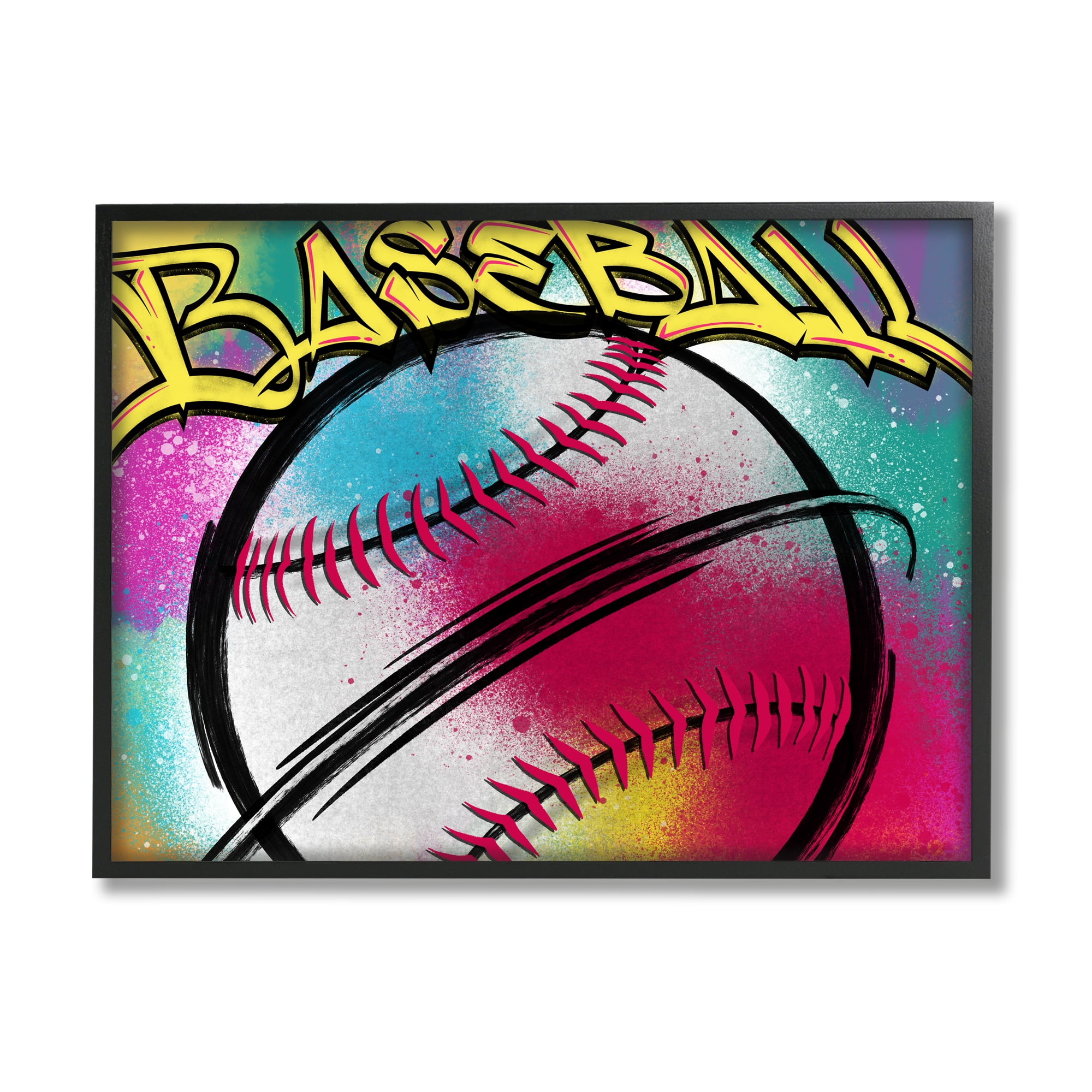 Stupell Industries Urban Sports Baseball Abstract Painting Black Framed Art Print Wall Art, 30 x 24