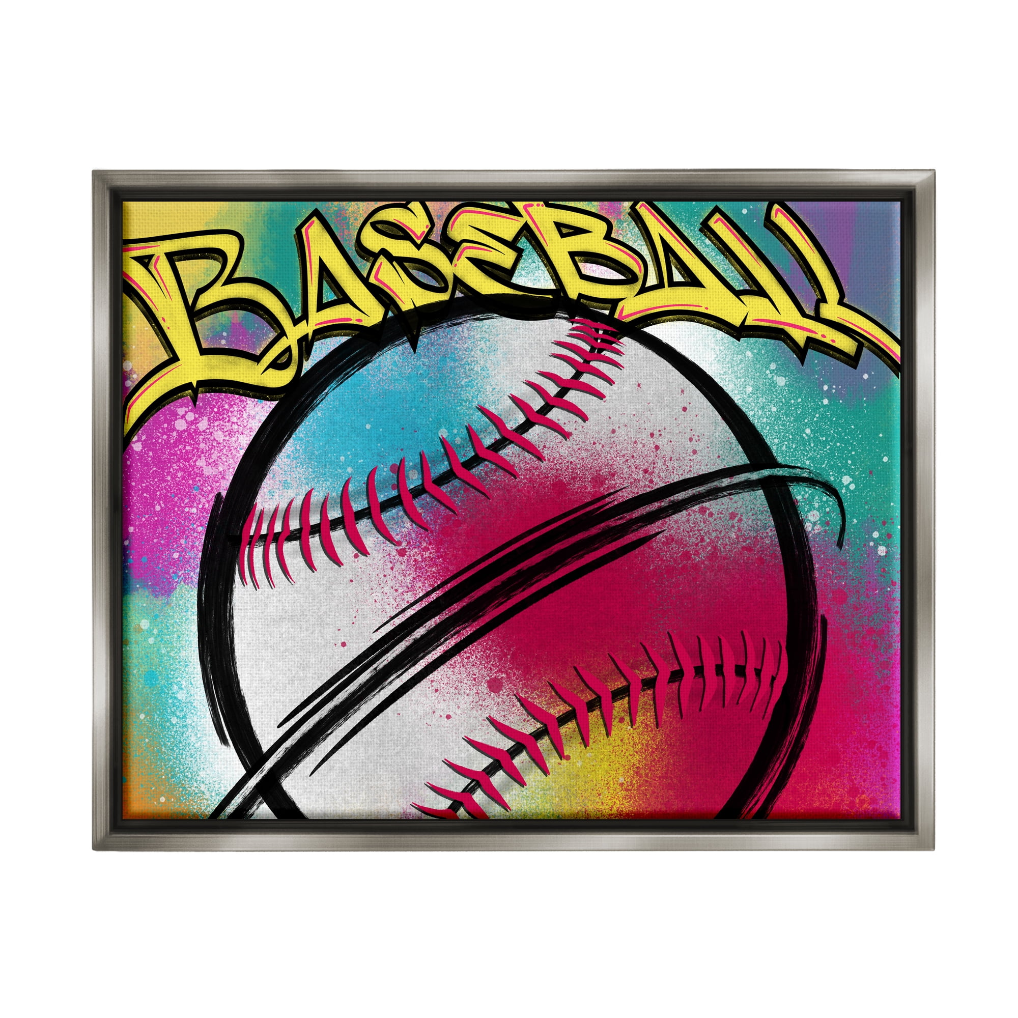 Stupell Industries Urban Sports Baseball Abstract Painting Gray Floater Framed Canvas Art Print Wall Art, 31 x 25