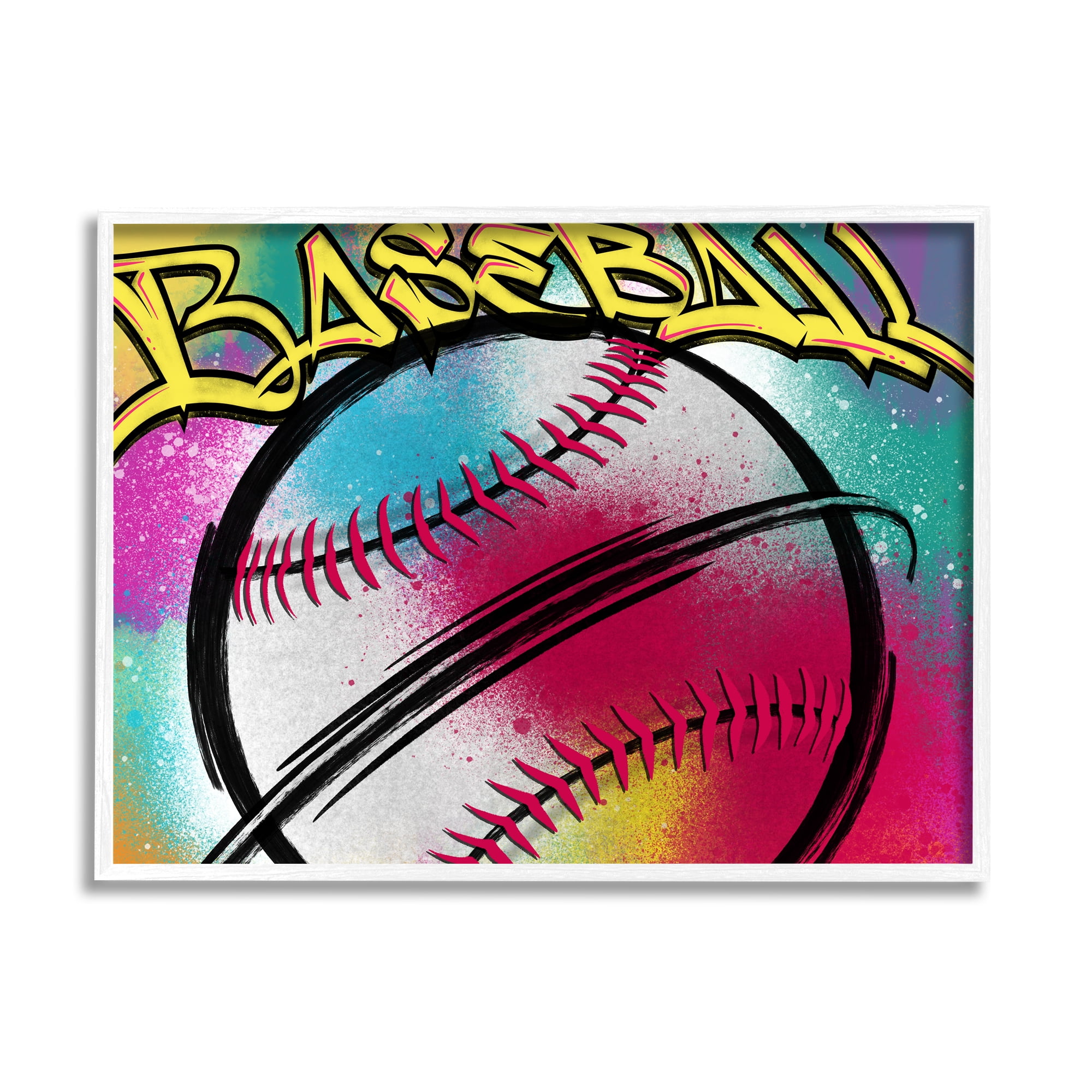 Stupell Industries Urban Sports Baseball Abstract Painting White Framed Art Print Wall Art, 14 x 11