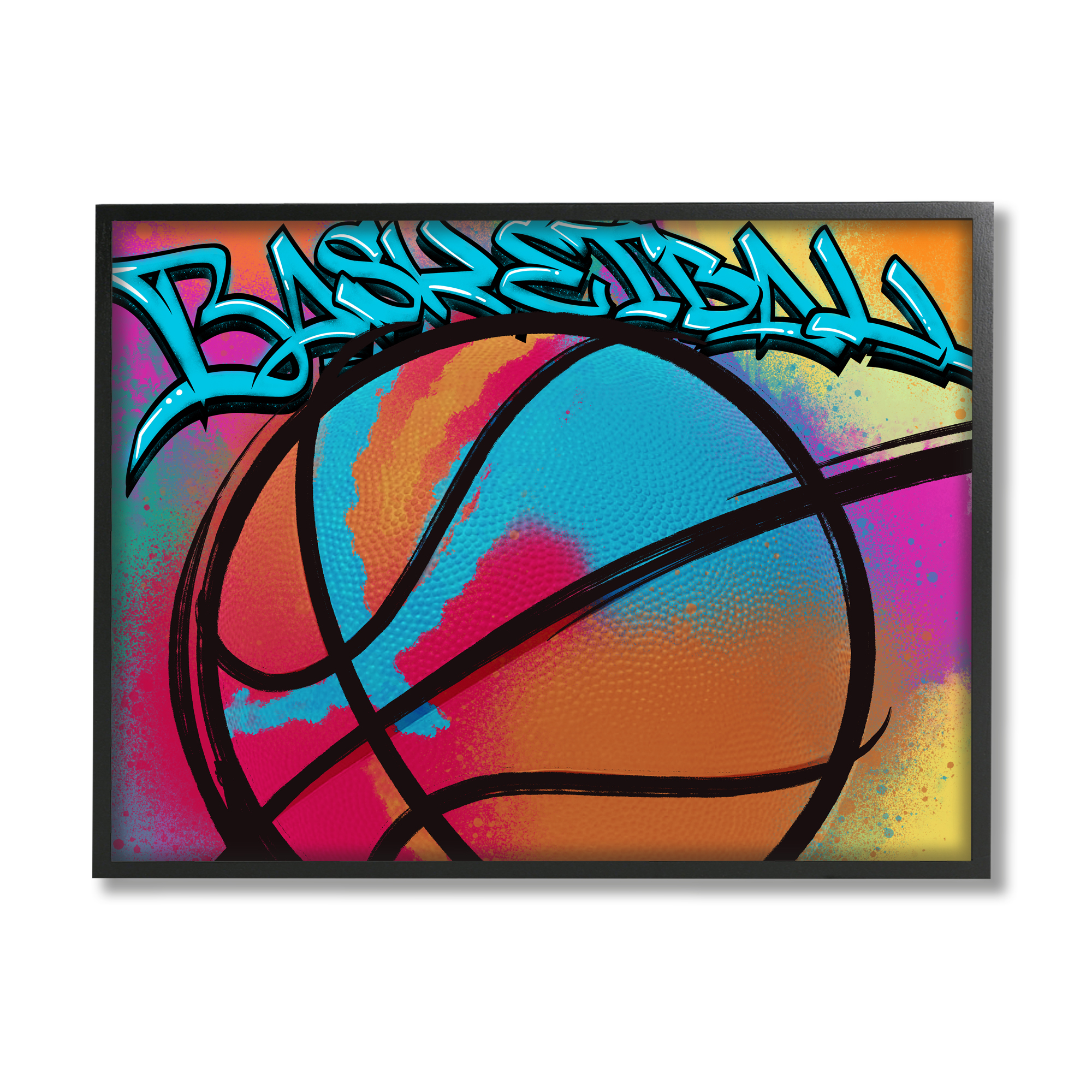 Stupell Industries Urban Sports Basketball Abstract Painting Black Framed Art Print Wall Art, 30 x 24