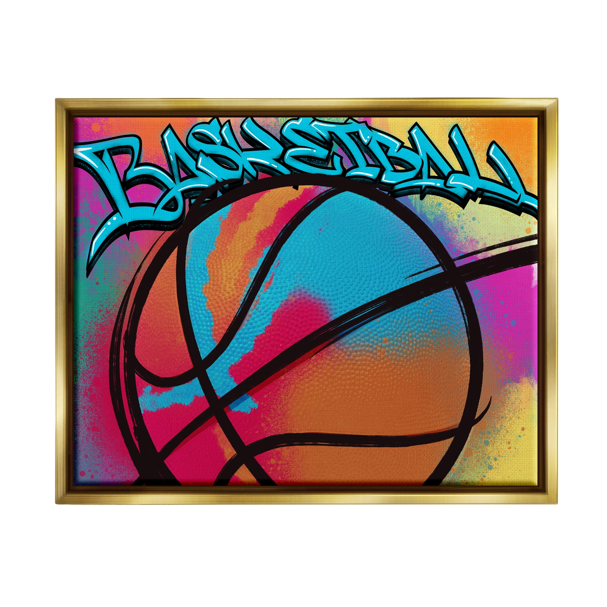 Stupell Industries Urban Sports Basketball Abstract Painting Gold Floater Framed Canvas Art Print Wall Art, 31 x 25