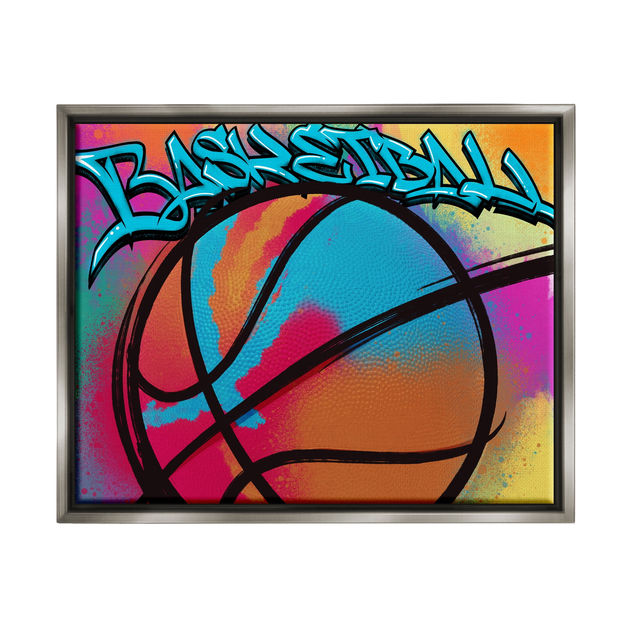 Stupell Industries Urban Sports Basketball Abstract Painting Gray Floater Framed Canvas Art Print Wall Art, 21 x 17