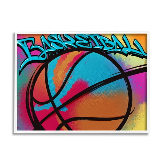 Stupell Industries Urban Sports Basketball Abstract Painting White Framed Art Print Wall Art, 30 x 24