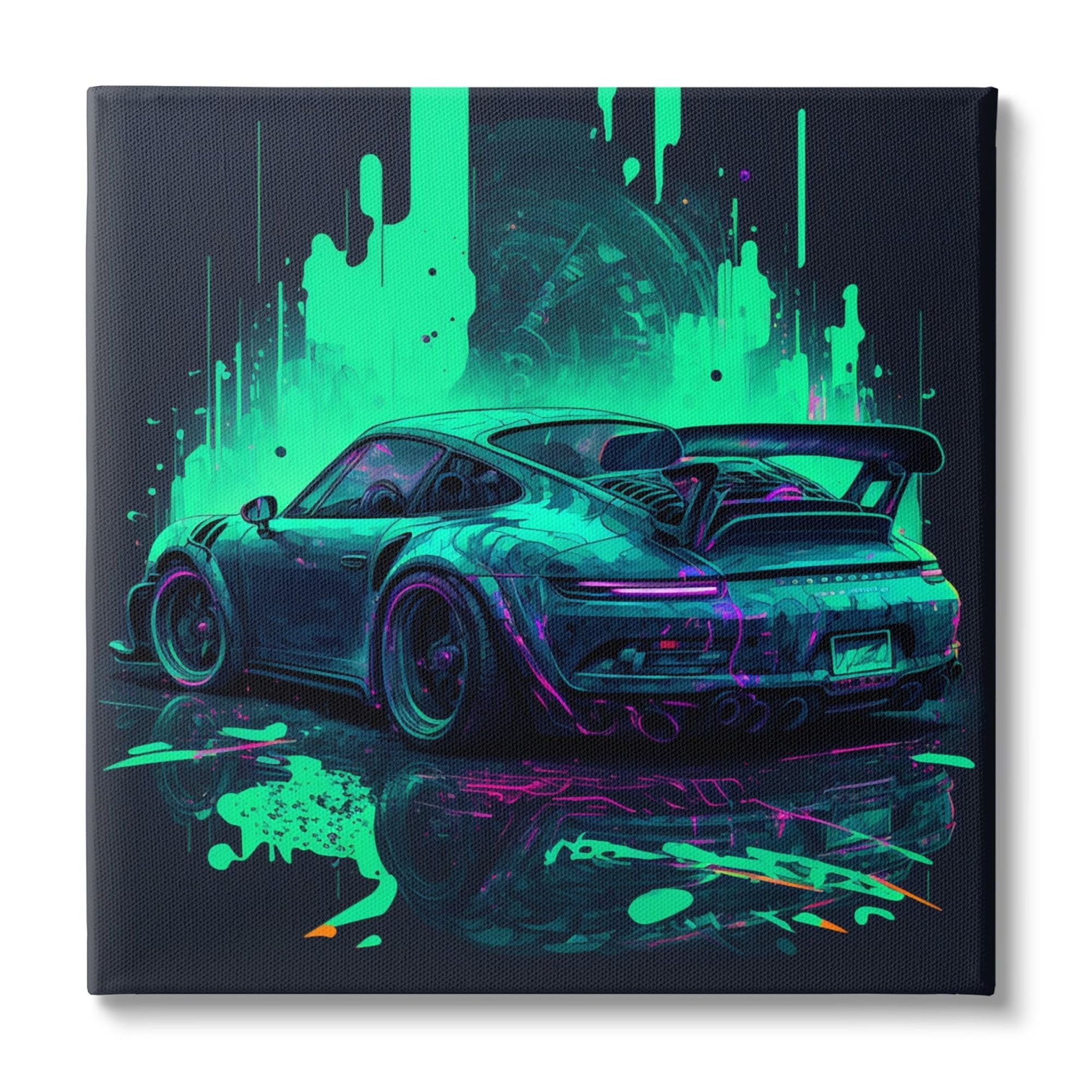 Urban Sports Car Neon Graffiti Canvas Wall Art, 17 x 17