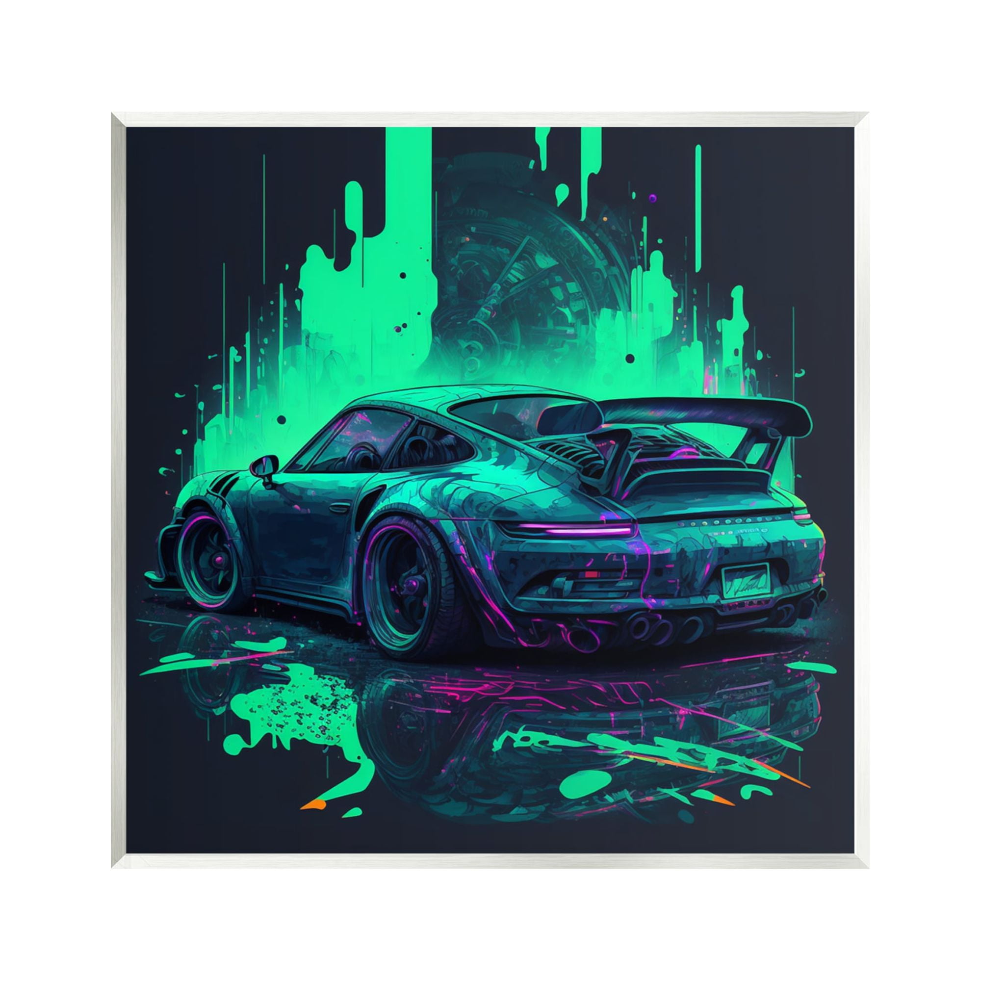 Urban Sports Car Neon Graffiti MDF Wall Art