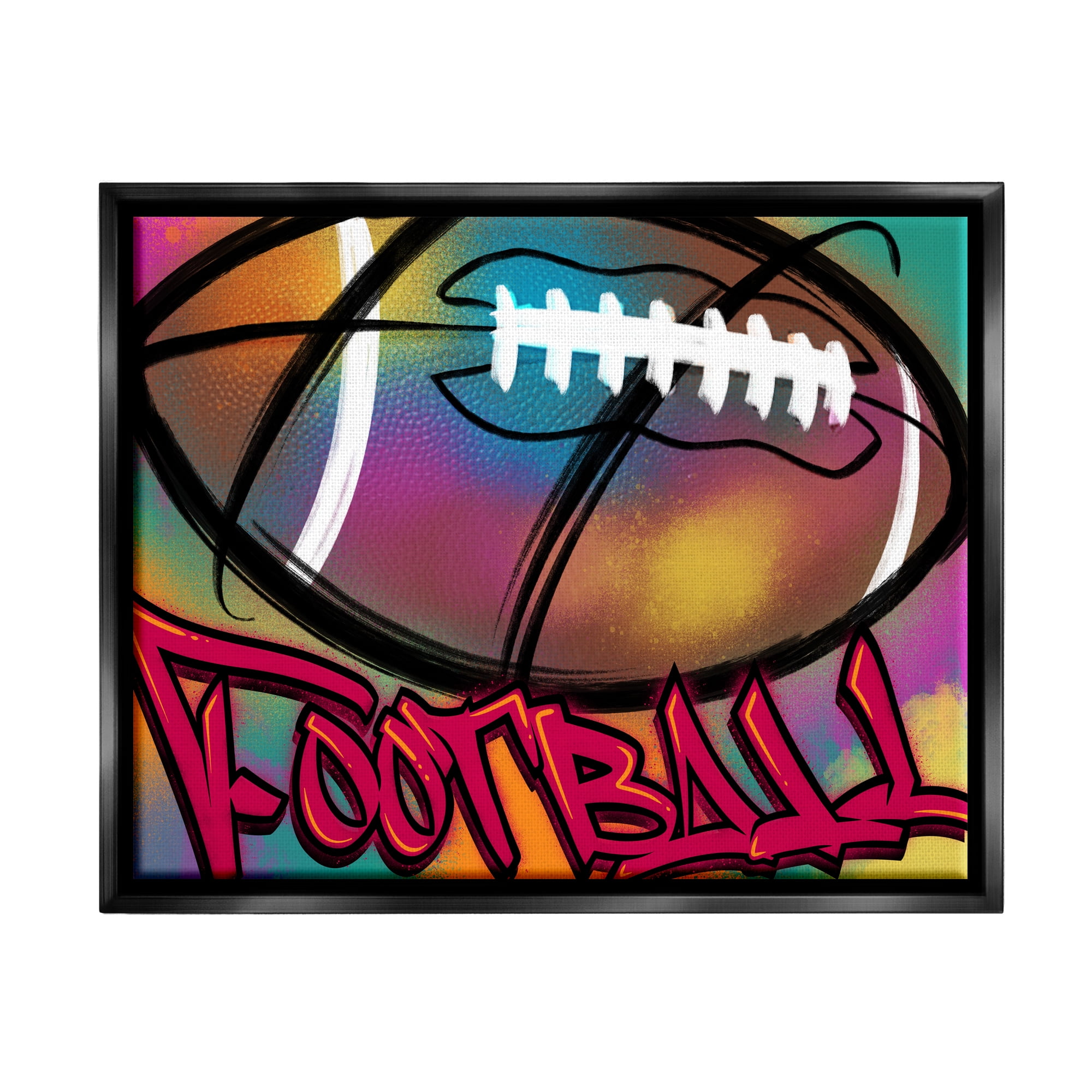 Stupell Industries Urban Sports Football Abstract Painting Black Floater Framed Canvas Art Print Wall Art, 21 x 17