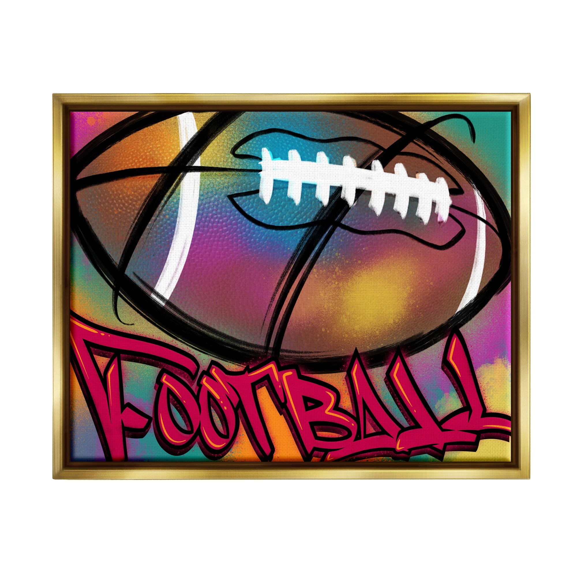 Stupell Industries Urban Sports Football Abstract Painting Gold Floater Framed Canvas Art Print Wall Art, 31 x 25