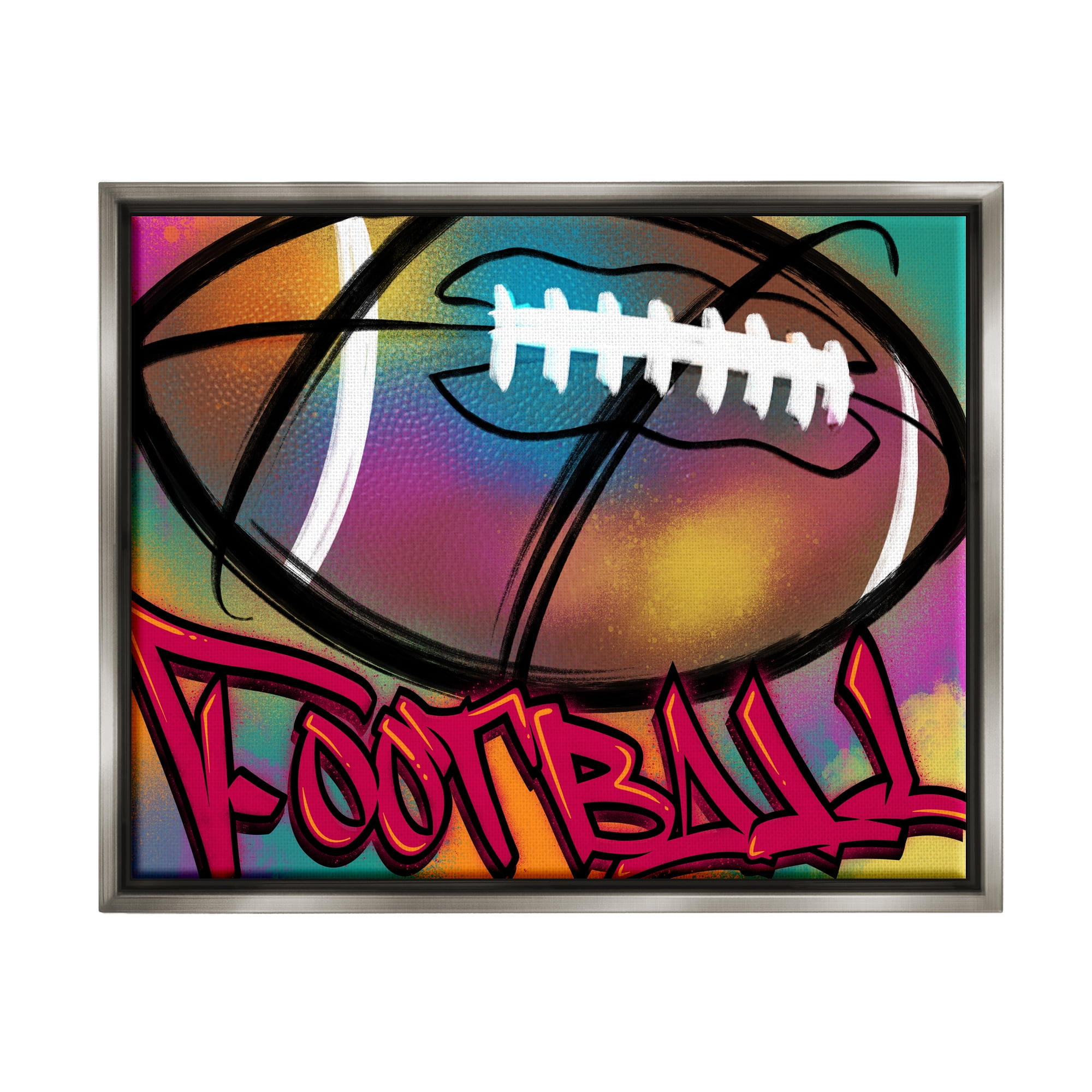 Stupell Industries Urban Sports Football Abstract Painting Gray Floater Framed Canvas Art Print Wall Art, 21 x 17