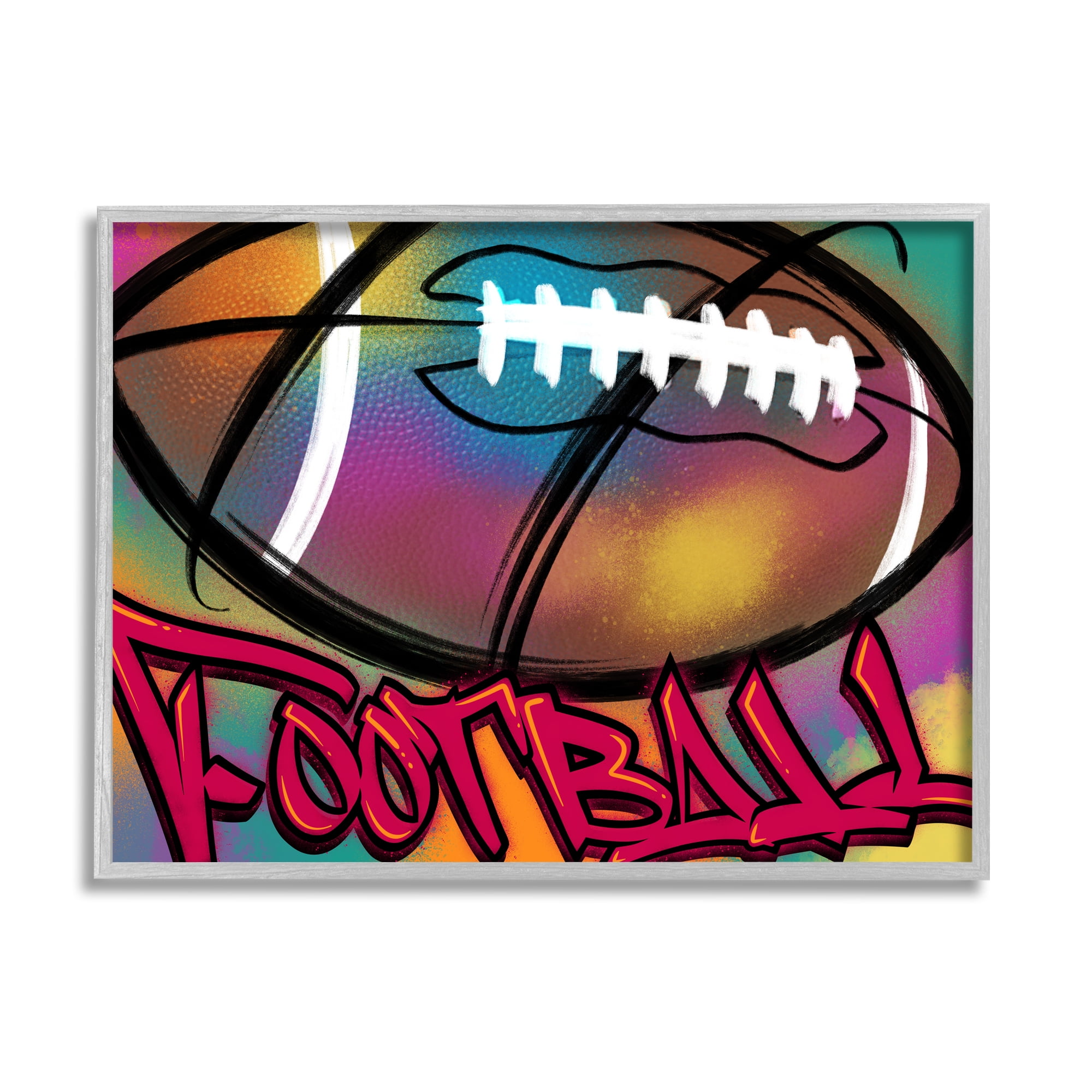 Stupell Industries Urban Sports Football Abstract Painting Gray Framed Art Print Wall Art, 20 x 16