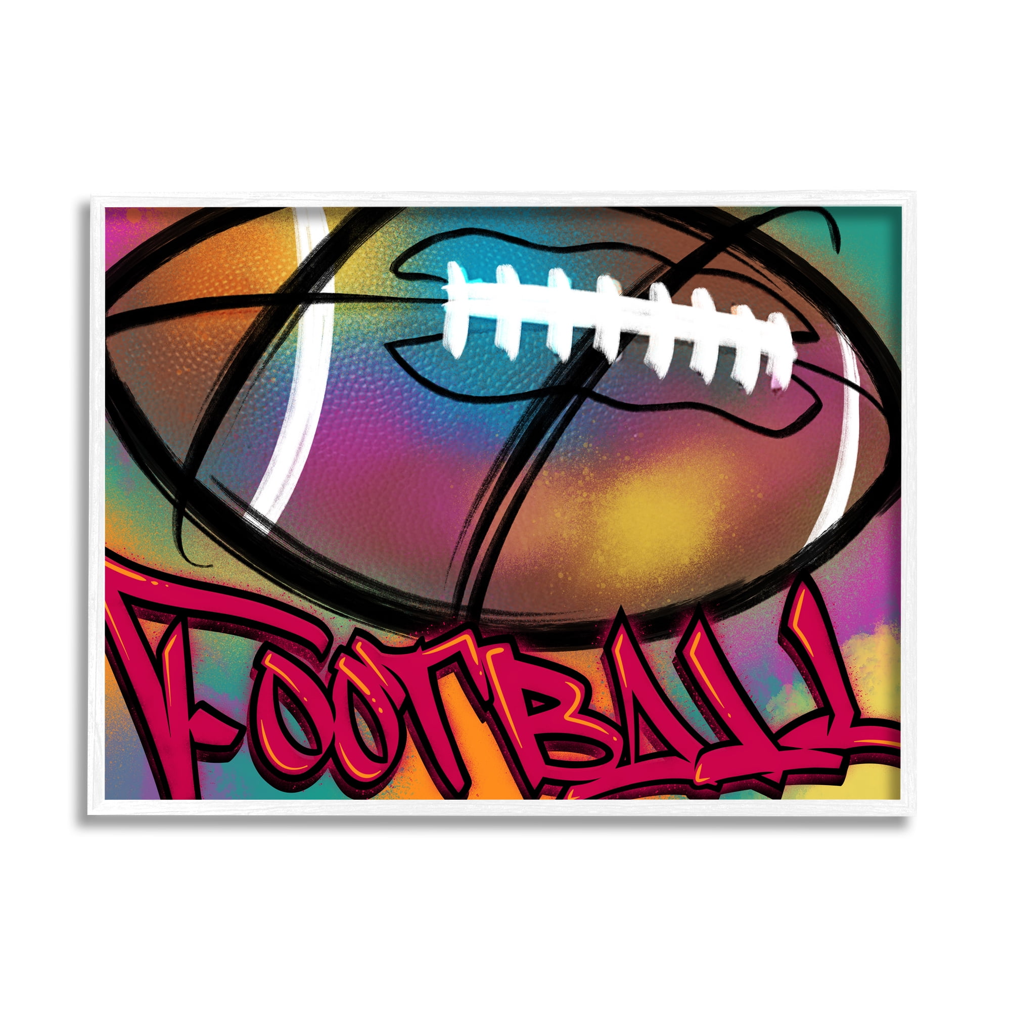Stupell Industries Urban Sports Football Abstract Painting White Framed Art Print Wall Art, 30 x 24