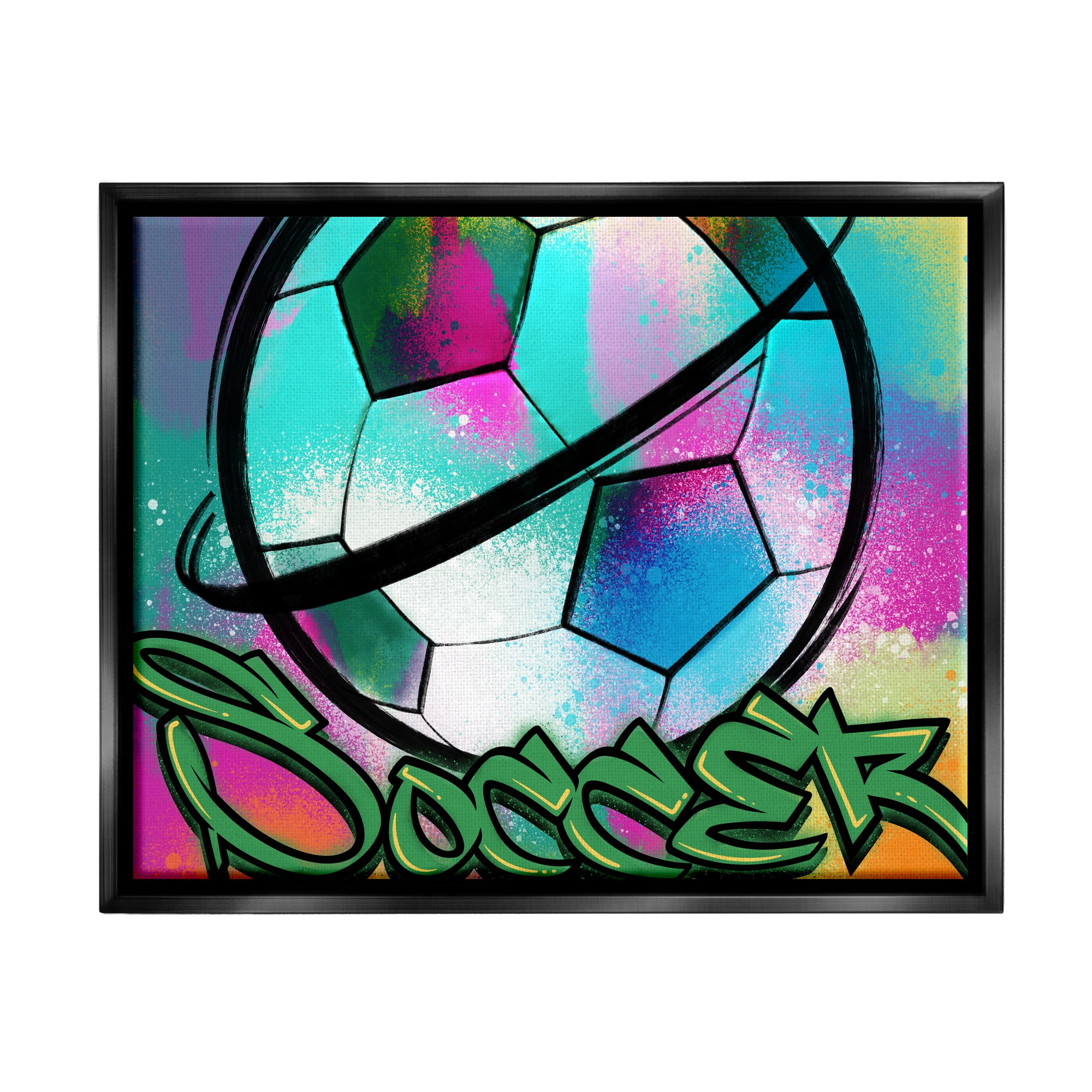 Stupell Industries Urban Sports Soccer Ball Abstract Painting Black Floater Framed Canvas Art Print Wall Art, 21 x 17