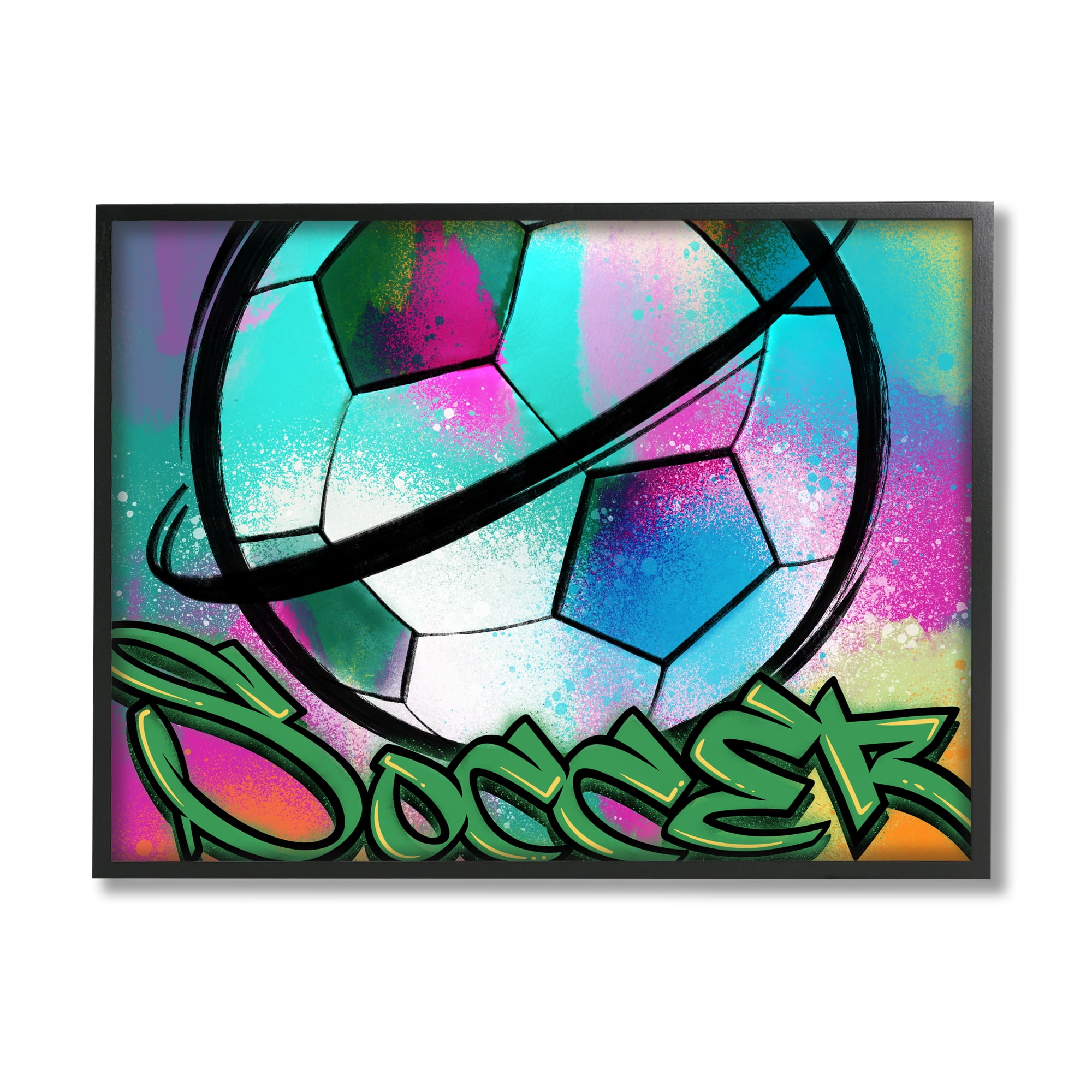 Stupell Industries Urban Sports Soccer Ball Abstract Painting Black Framed Art Print Wall Art, 14 x 11
