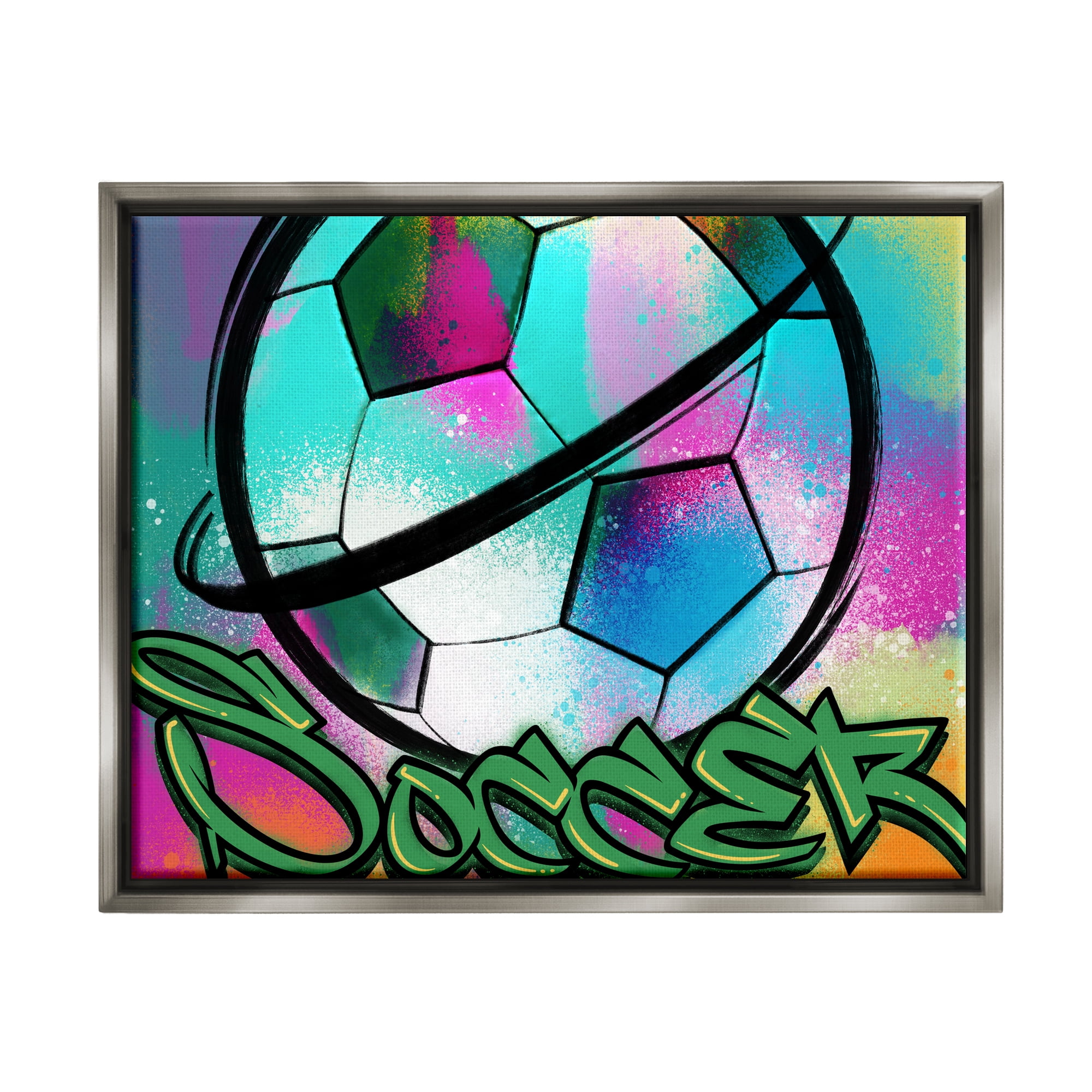 Stupell Industries Urban Sports Soccer Ball Abstract Painting Gray Floater Framed Canvas Art Print Wall Art, 21 x 17