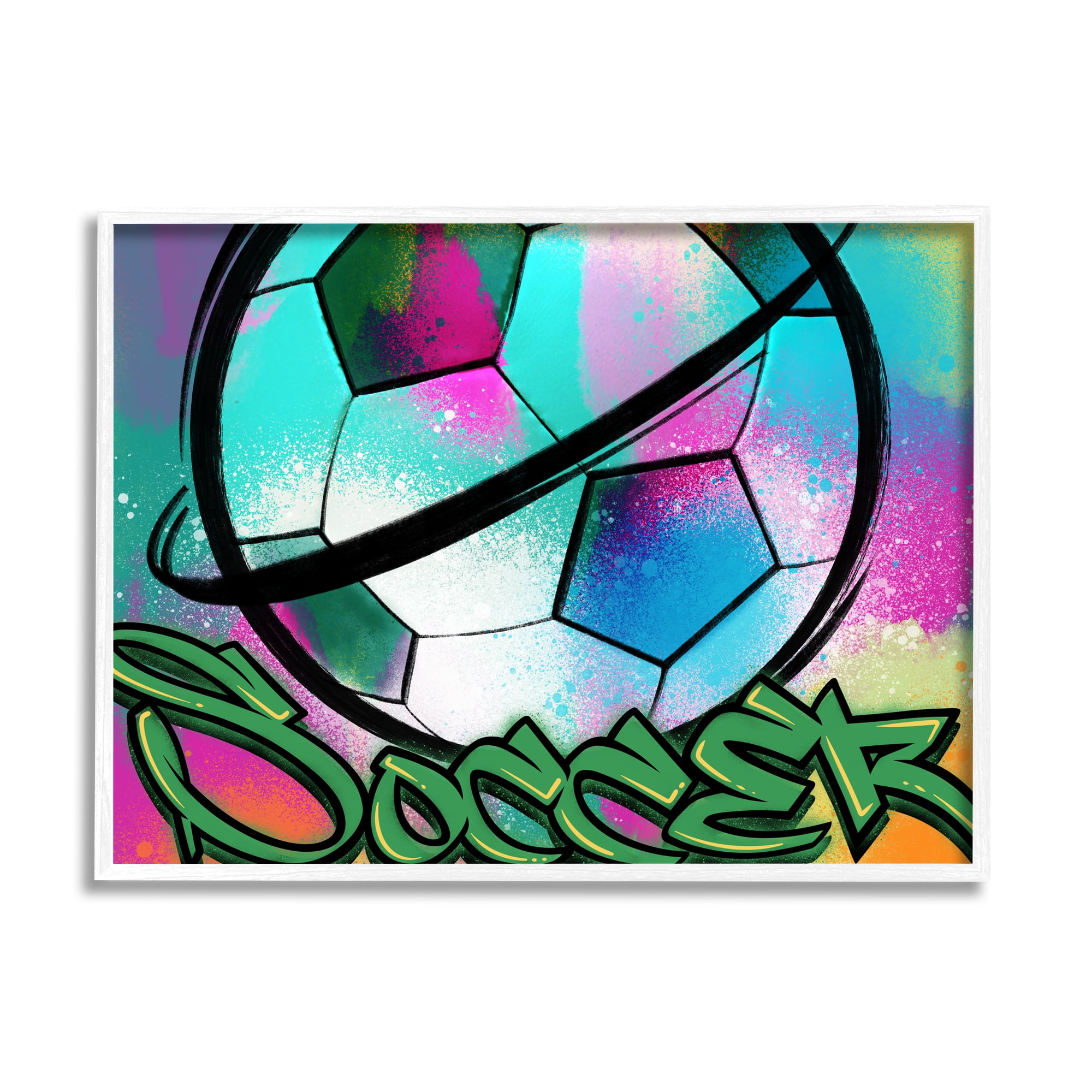 Stupell Industries Urban Sports Soccer Ball Abstract Painting White Framed Art Print Wall Art, 20 x 16