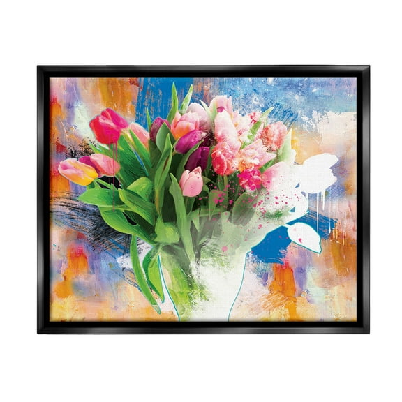 Stupell Industries Urban Spring Bouquet Botanical & Floral Painting Black Floater Framed Canvas Art Print Wall Art, 21 x 17