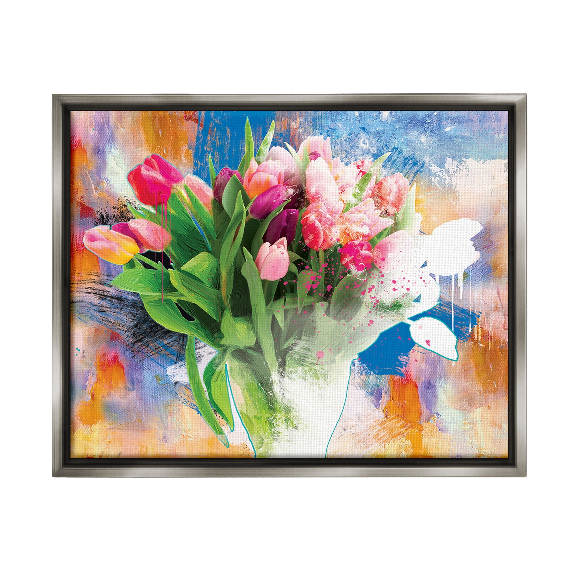 Stupell Industries Urban Spring Bouquet Botanical & Floral Painting Gray Floater Framed Canvas Art Print Wall Art, 31 x 25