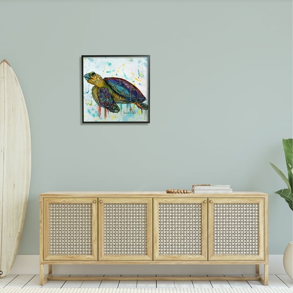 Stupell Industries Urban Street Style Sea Turtle Paint Drip Painting Black Framed Art Print Wall Art, Design by Karrie Evenson