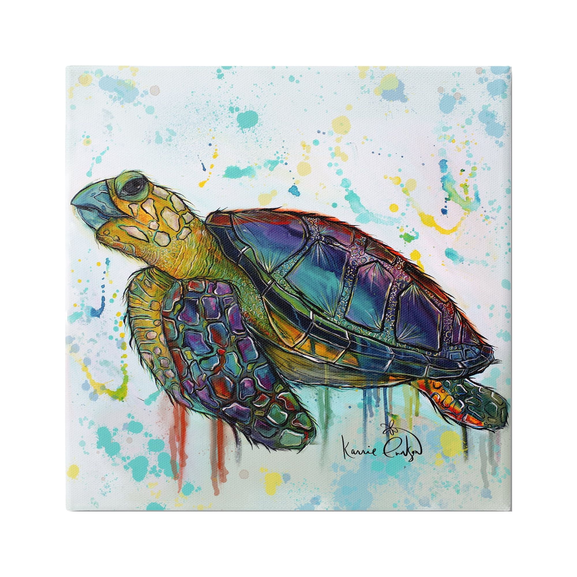 Colorful Sea Turtle Canvas Art with Wooden Frame, 30" x 30"