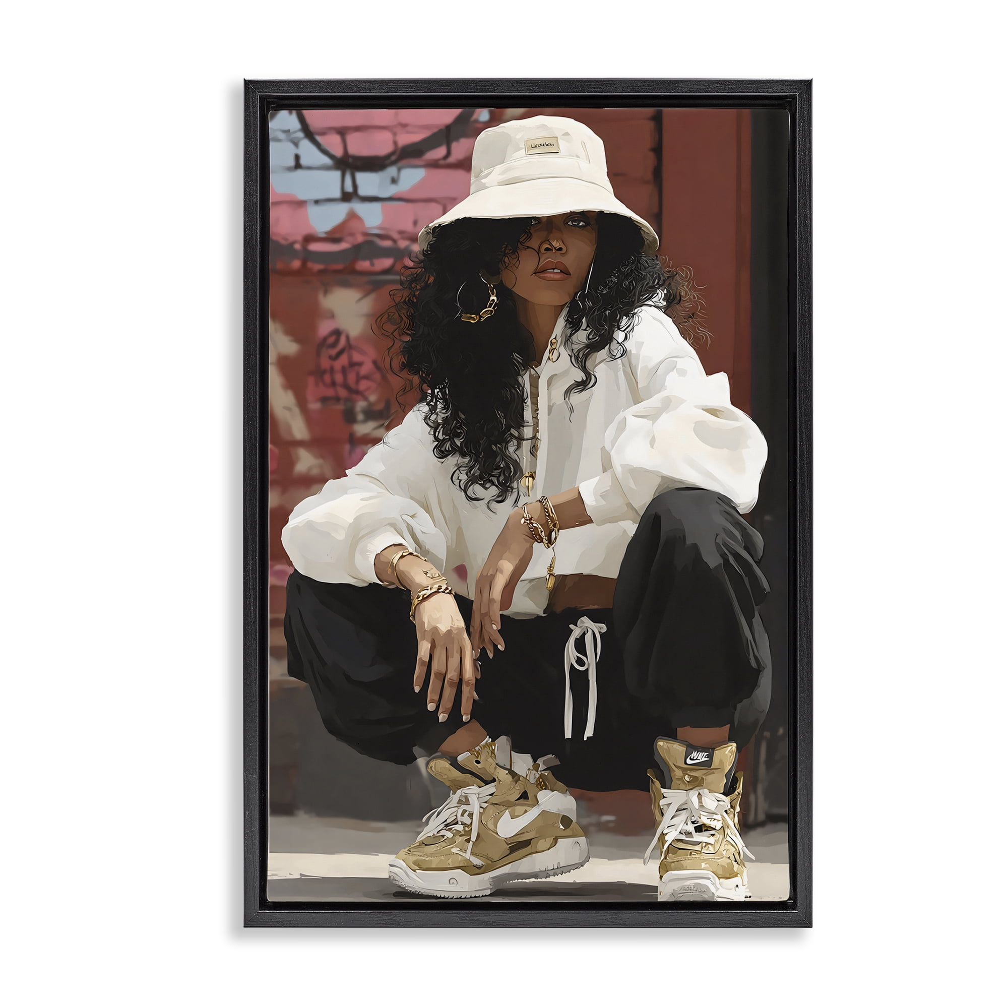 Stupell Industries Urban Streetwear Bucket Hat Black Framed Floater Canvas Wall Art, design by Franklyn Gregory