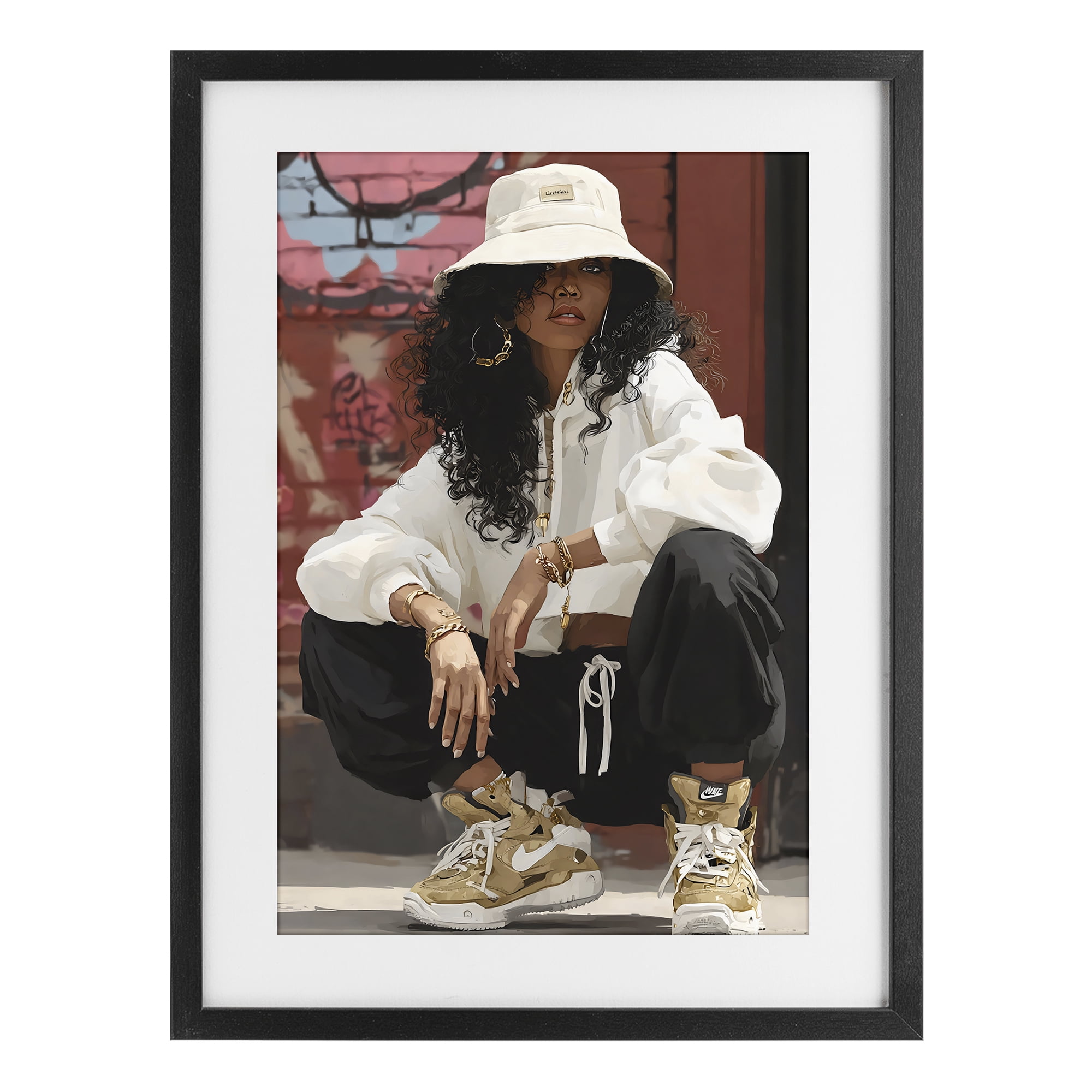 Stupell Industries Urban Streetwear Bucket Hat Black Framed Print Under Glass, design by Franklyn Gregory