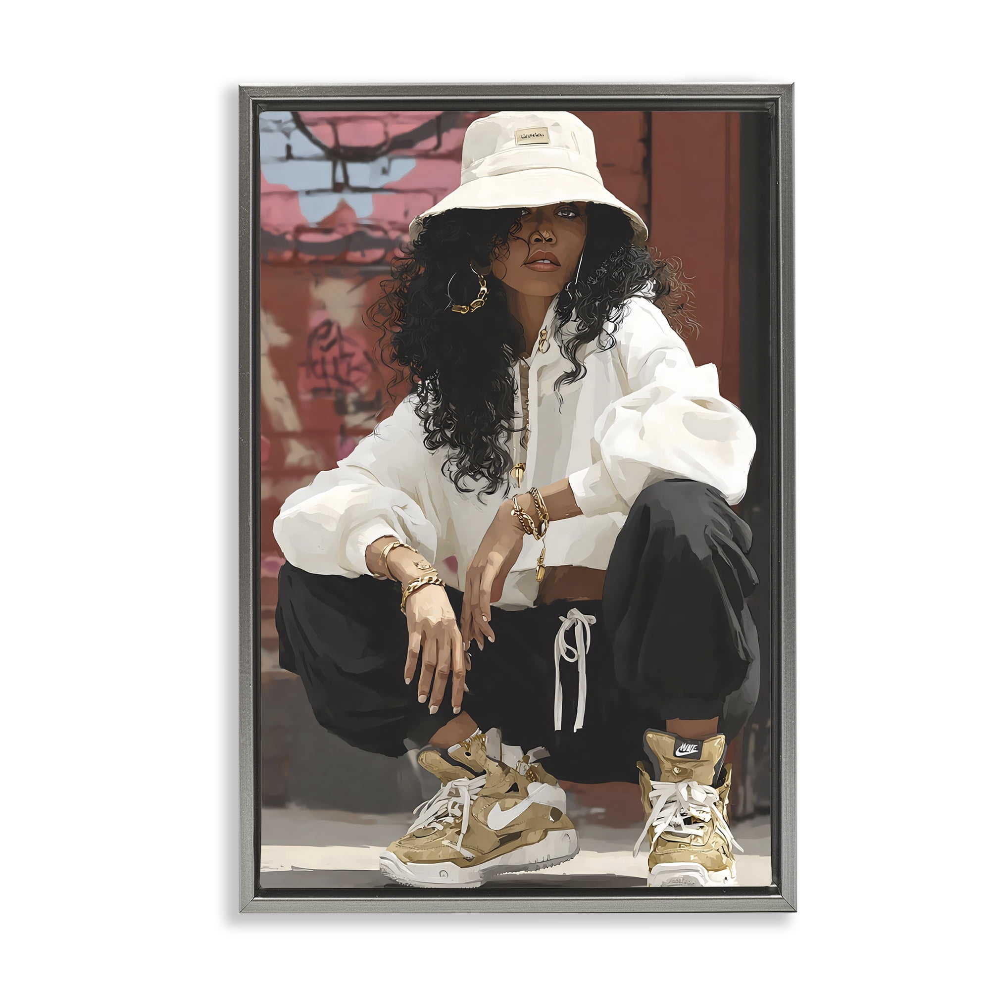 Stupell Industries Urban Streetwear Bucket Hat Gray Framed Floater Canvas Wall Art, design by Franklyn Gregory