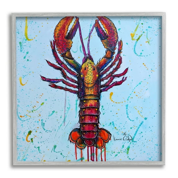 Stupell Industries Urban Style Lobster Paint Splatter Sea Life Painting Gray Framed Art Print Wall Art, Design by Karrie Evenson