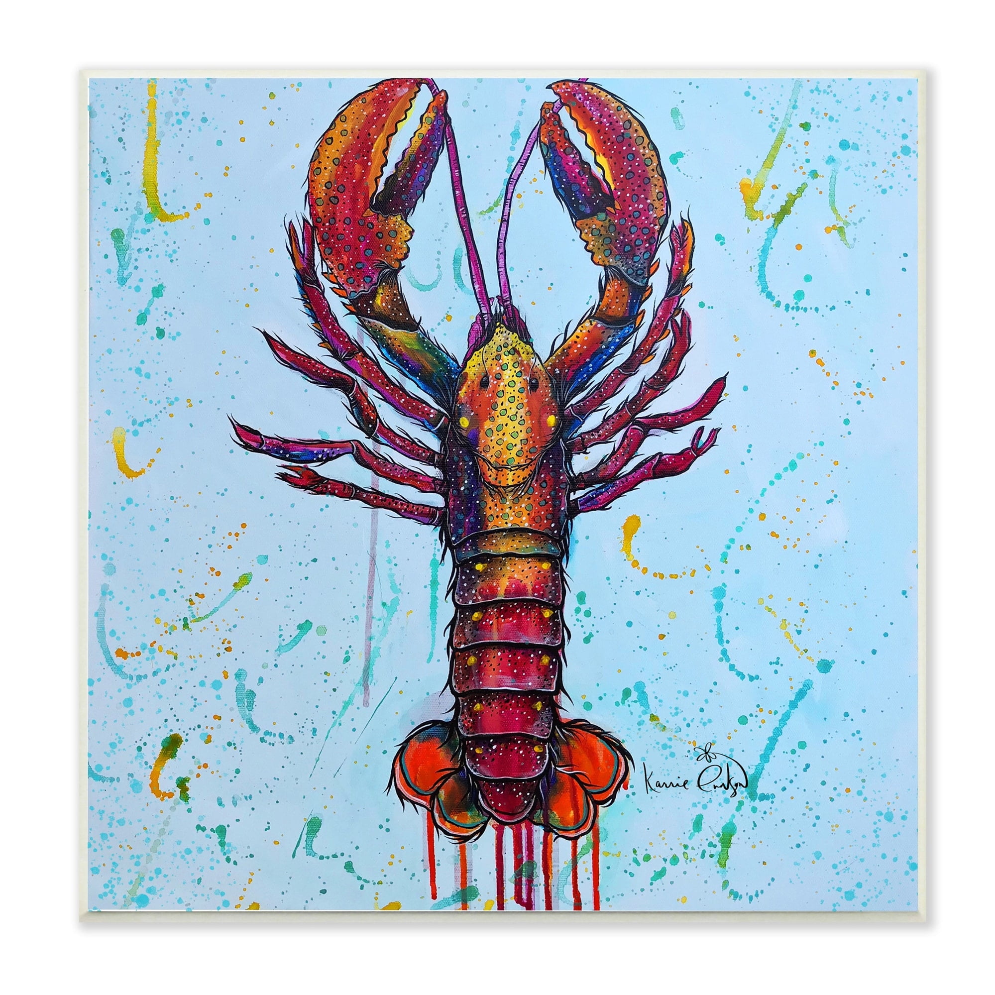 Vibrant Lobster Painting Print on MDF Wood, 12" x 12"