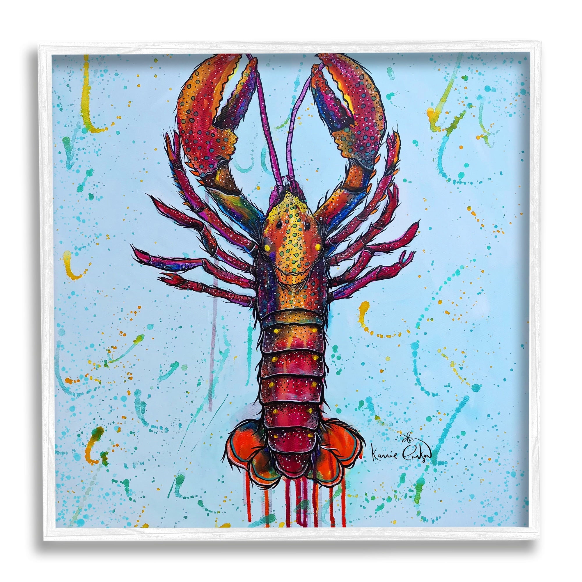 Stupell Industries Urban Style Lobster Paint Splatter Sea Life Painting White Framed Art Print Wall Art, Design by Karrie Evenson