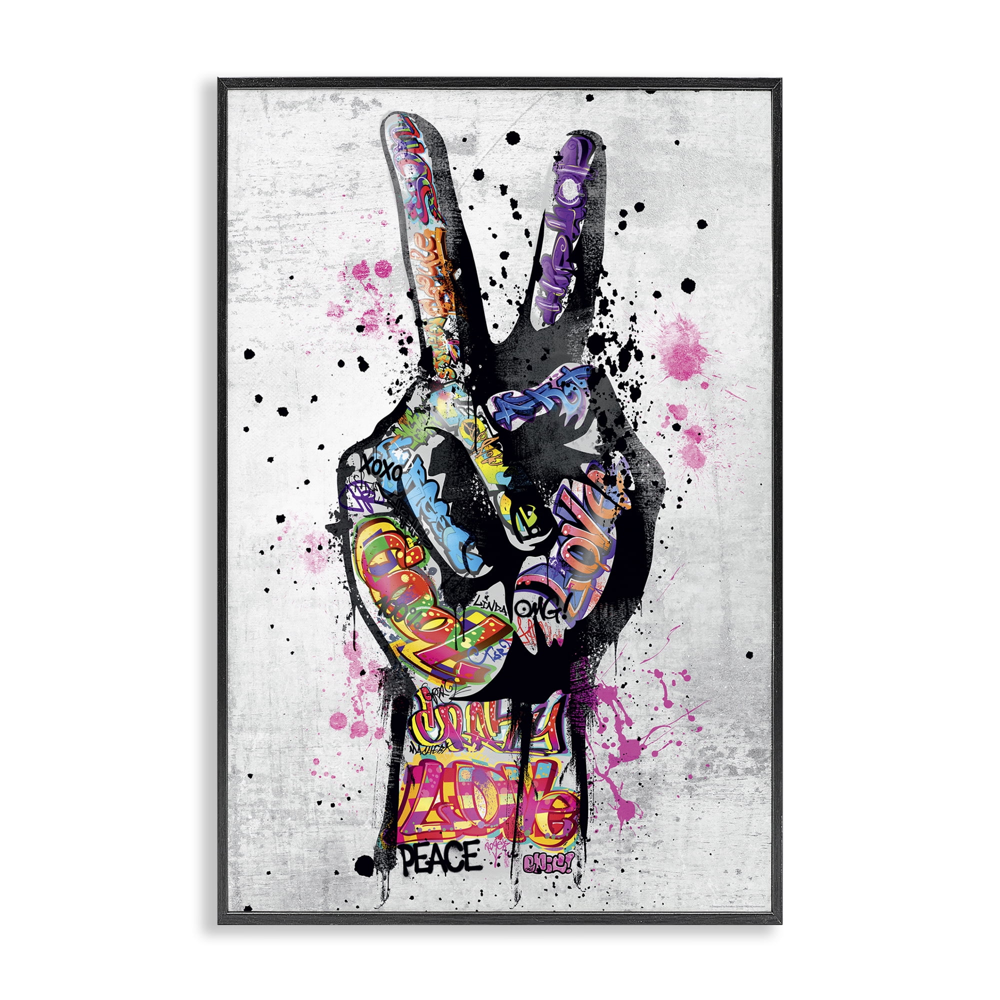 Stupell Industries Urban Tattooed Peace Hand Abstract Painting Black Framed Art Print Wall Art, 12 x 18