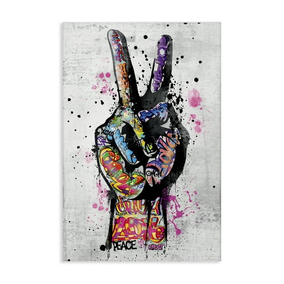 Stupell Industries Urban Tattooed Peace Hand Abstract Painting Wrapped Canvas Art Print Wall Art, 30 x 45