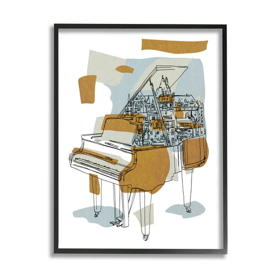 Stupell Industries Urban Town Grand Piano Graphic Art Black Framed Art Print Wall Art, Design by Melissa Wang
