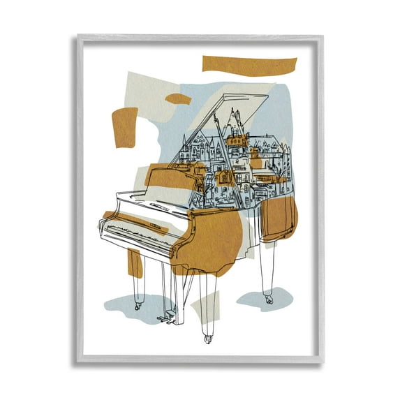 Stupell Industries Urban Town Grand Piano Graphic Art Gray Framed Art Print Wall Art, Design by Melissa Wang