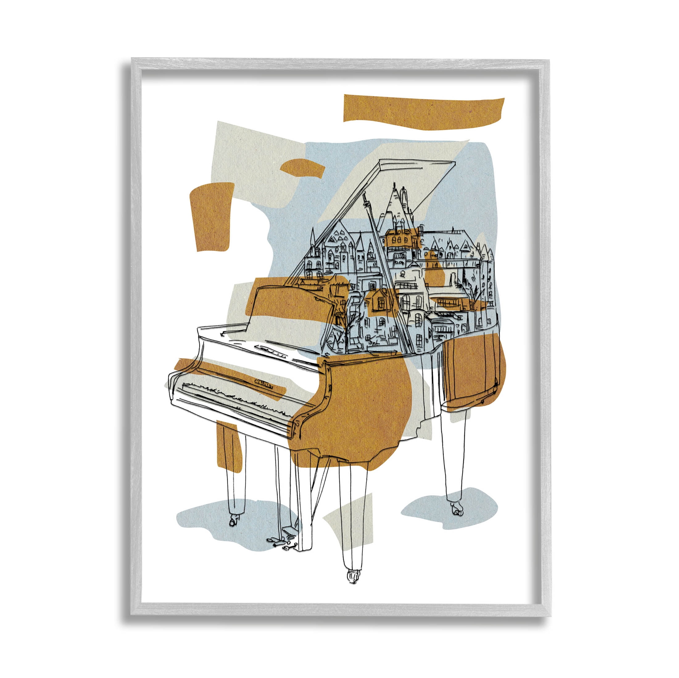 Stupell Industries Urban Town Grand Piano Graphic Art Gray Framed Art Print Wall Art, Design by Melissa Wang