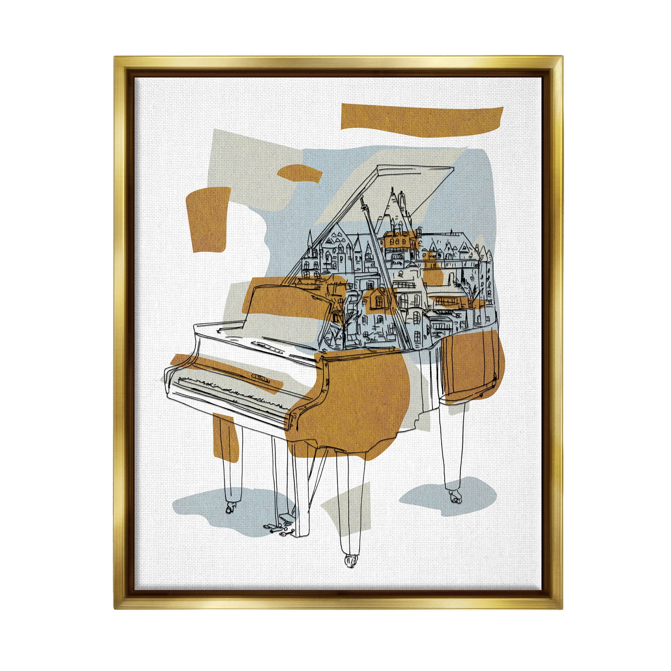 Stupell Industries Urban Town Grand Piano Graphic Art Metallic Gold Floating Framed Canvas Print Wall Art, Design by Melissa Wang
