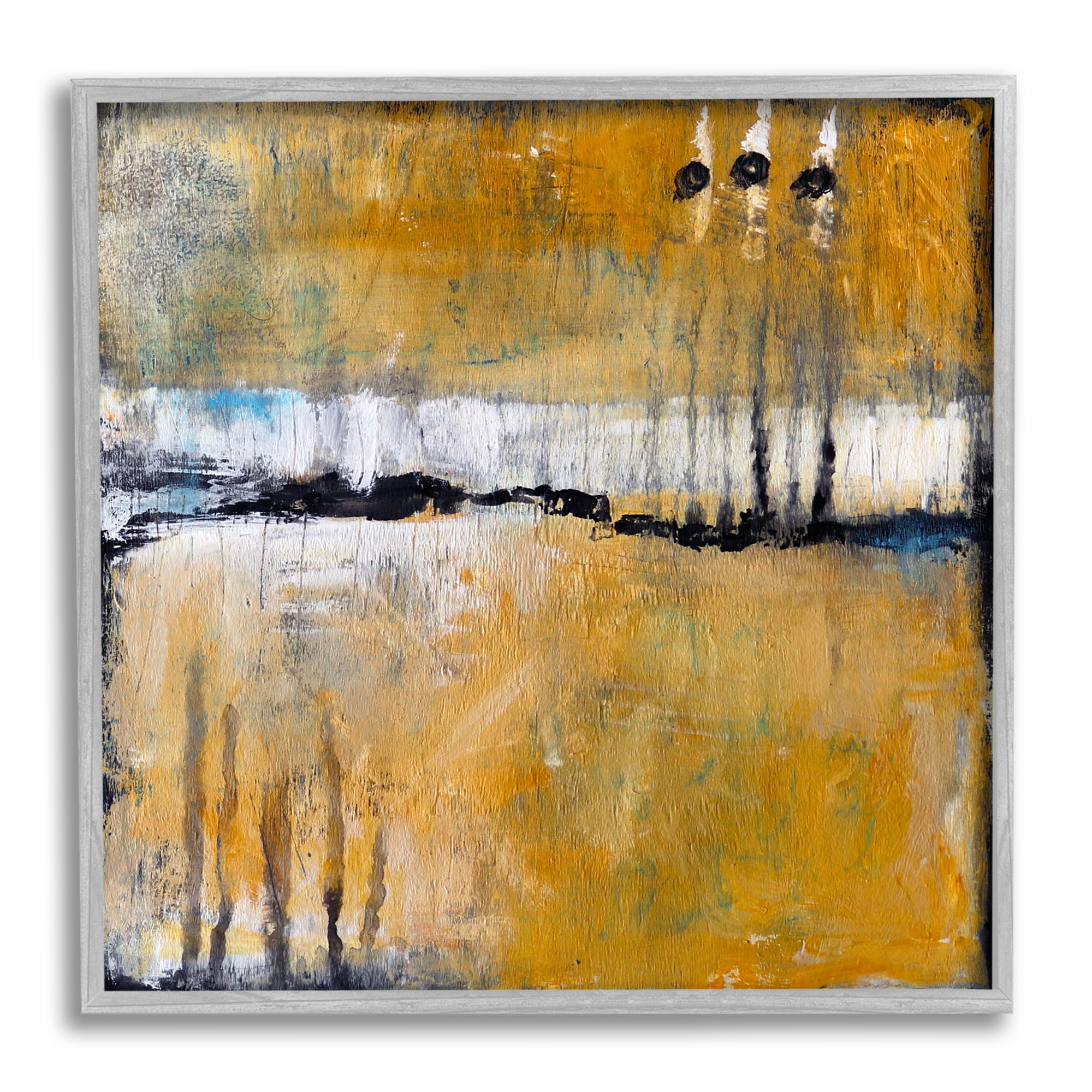 Stupell Industries Urban Yellow Black Paint Abstraction Industrial Shapes Abstract Painting Gray Framed Art Print Wall Art, 12 x 12