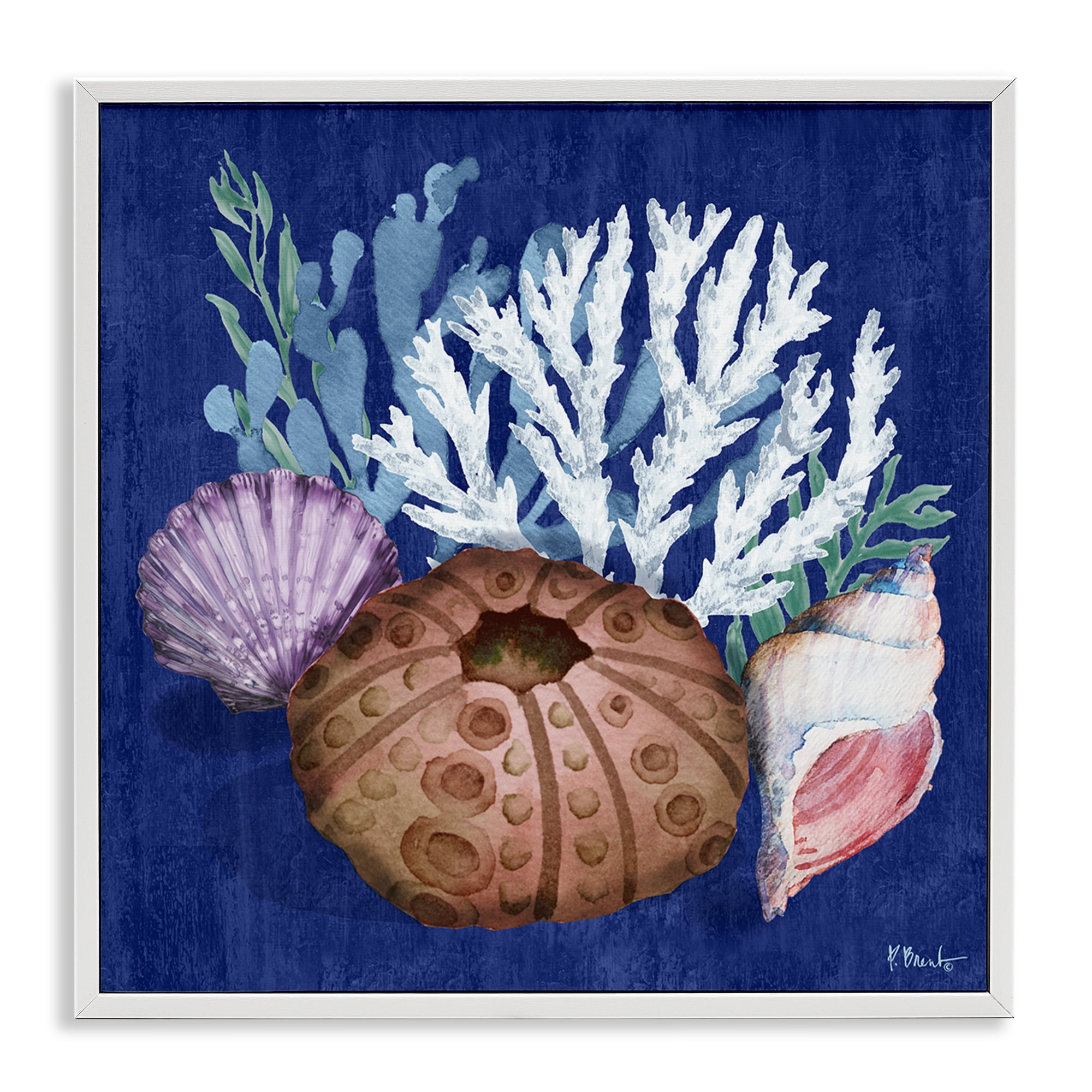 Stupell Industries Urchin & Coral Still Life Coastal Painting White Framed Art Print Wall Art, 17 x 17