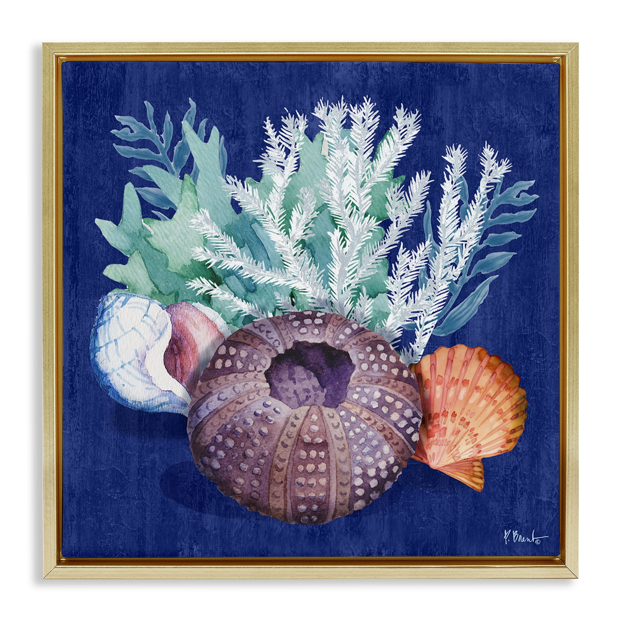 Stupell Industries Urchin Sea Life Coastal Painting Gold Floater Framed Canvas Art Print Wall Art, 18 x 18