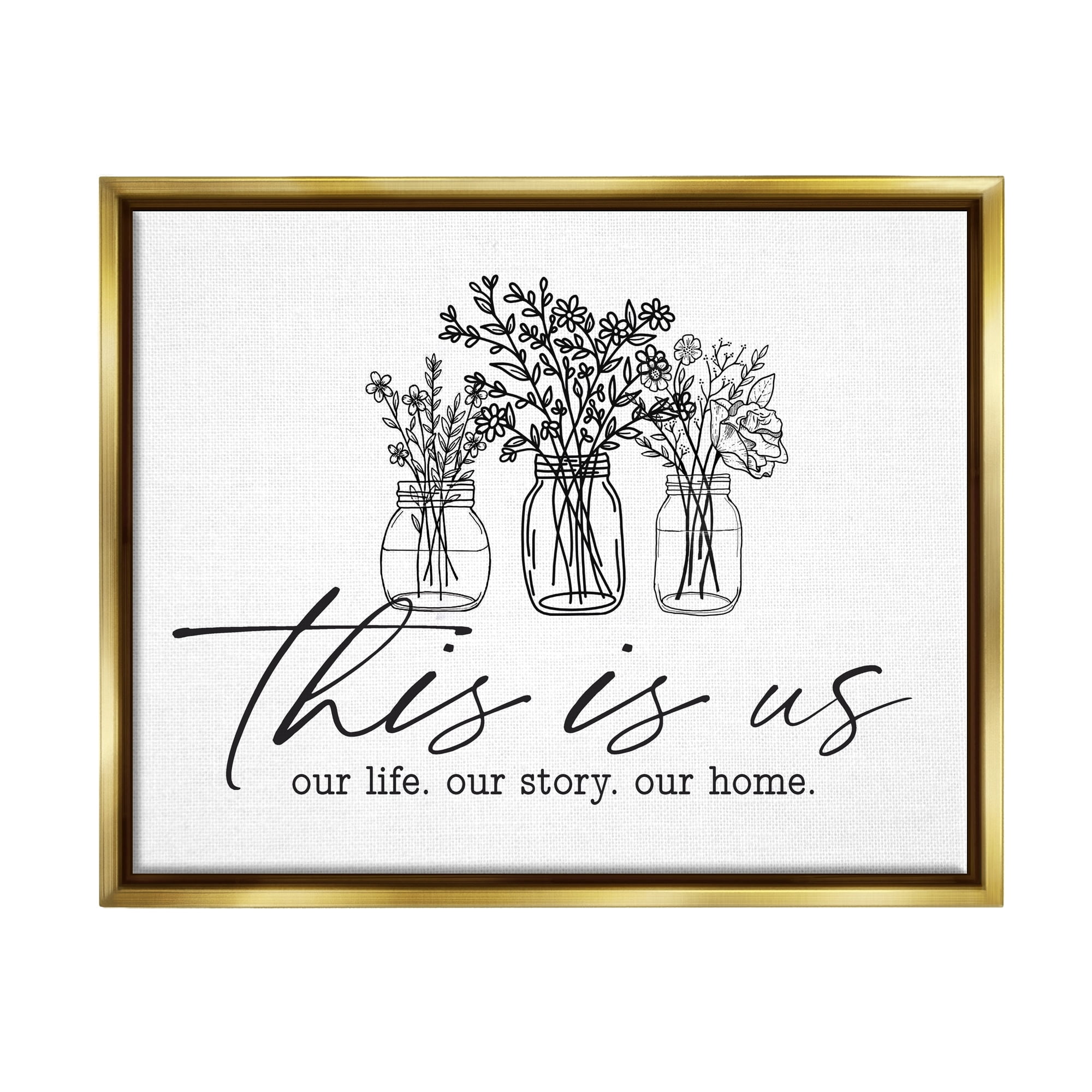Stupell Industries This Is Us Family Cottage Florals Herbs Bouquet Graphic Art Metallic Gold Floating Framed Canvas Print Wall Art, Design by Lettered and Lined