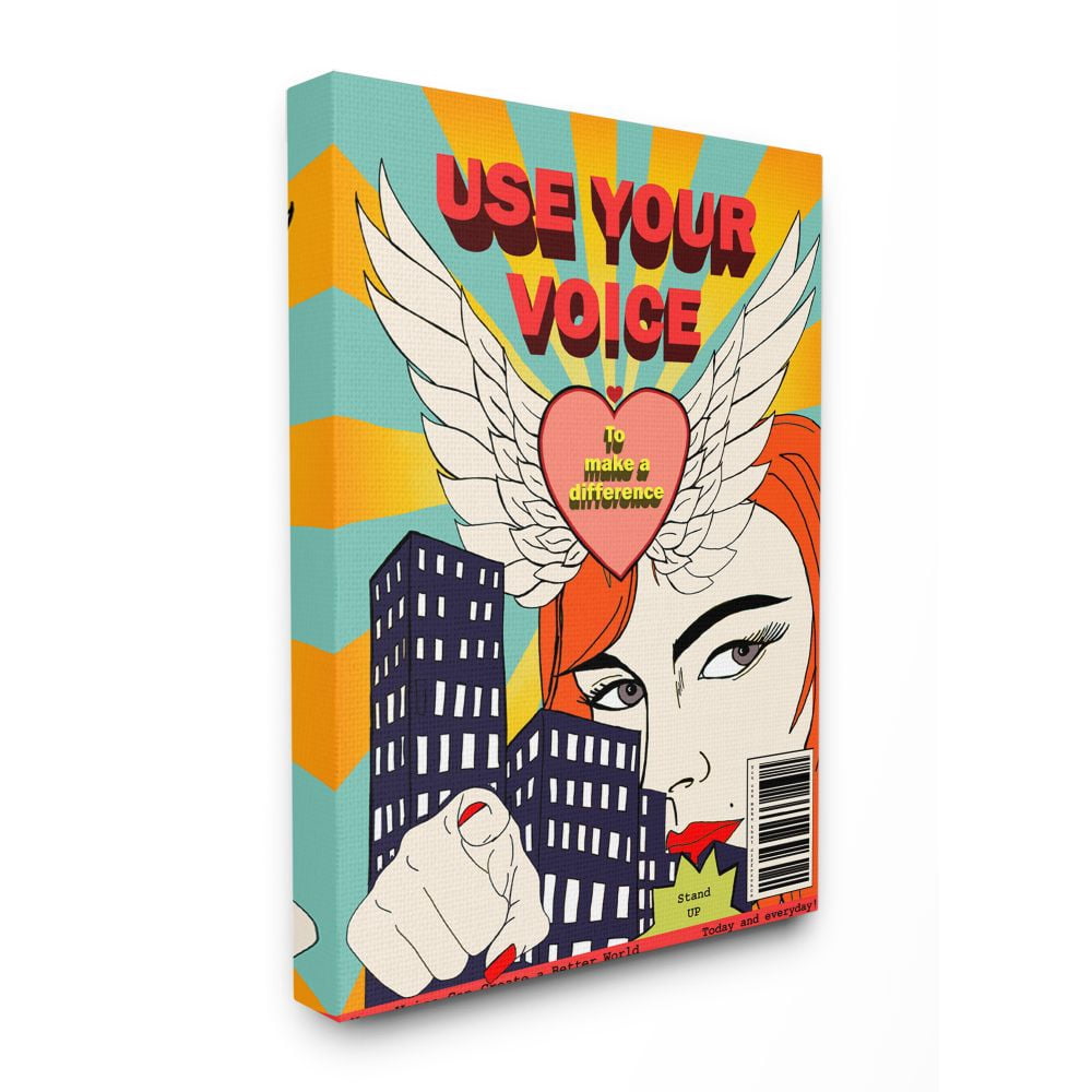 Stupell Industries Use Your Voice Inspirational Quote Feminist Pop Art Canvas Wall Art Design by Sangita Bachelet, 16" x 20"