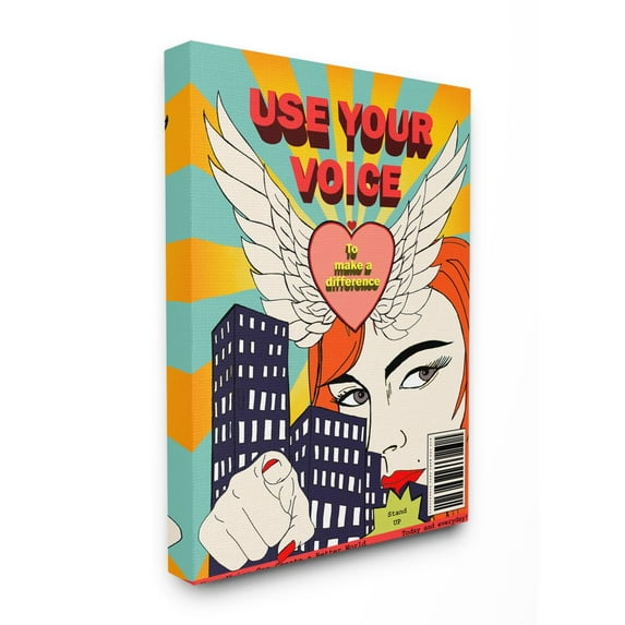 Stupell Industries Use Your Voice Inspirational Quote Feminist Pop Art Canvas Wall Art Design by Sangita Bachelet, 24" x 30"