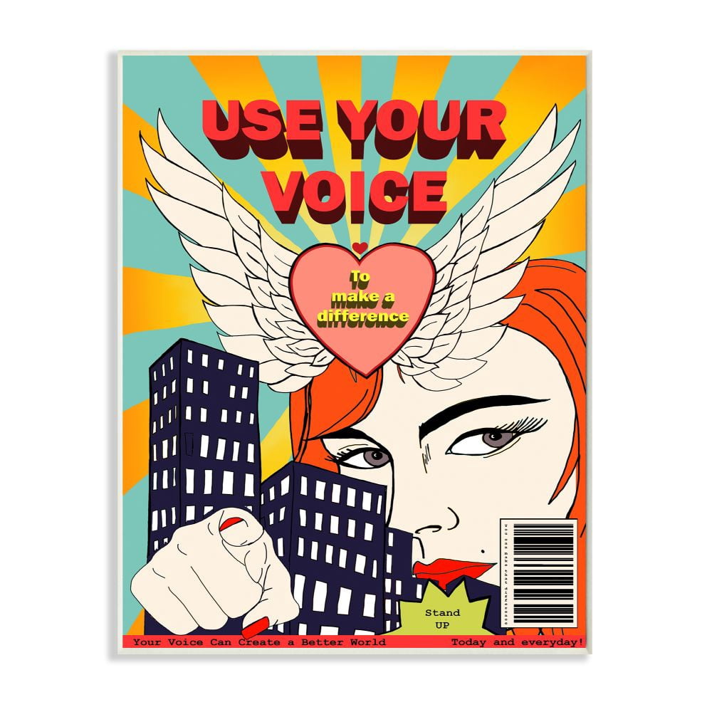 Stupell Industries Use Your Voice Inspirational Quote Feminist Pop Art Wall Plaque Design by Sangita Bachelet