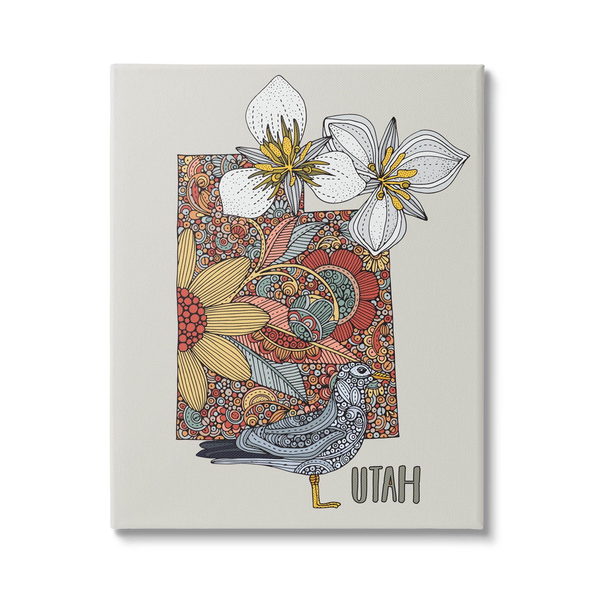 Stupell Industries Utah State Bird & Flower Intricate Floral Pattern Graphic Art Gallery Wrapped Canvas Print Wall Art, Design by Valentina Harper