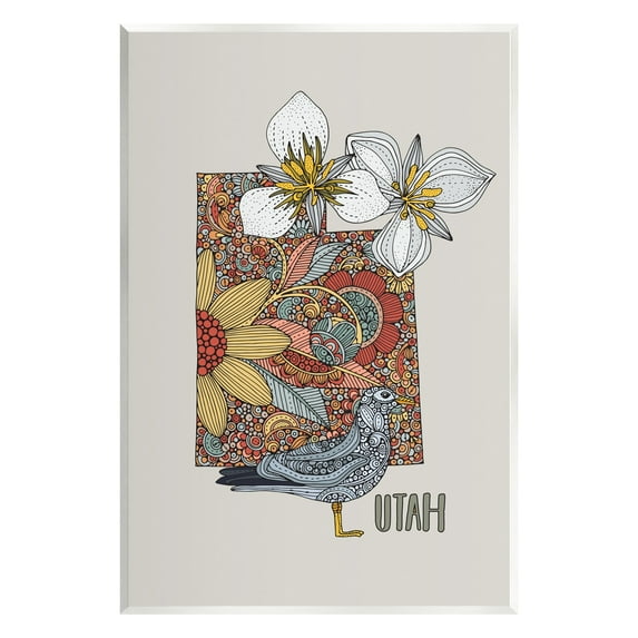 Stupell Industries Utah State Bird & Flower Intricate Floral Pattern Graphic Art Unframed Art Print Wall Art, Design by Valentina Harper