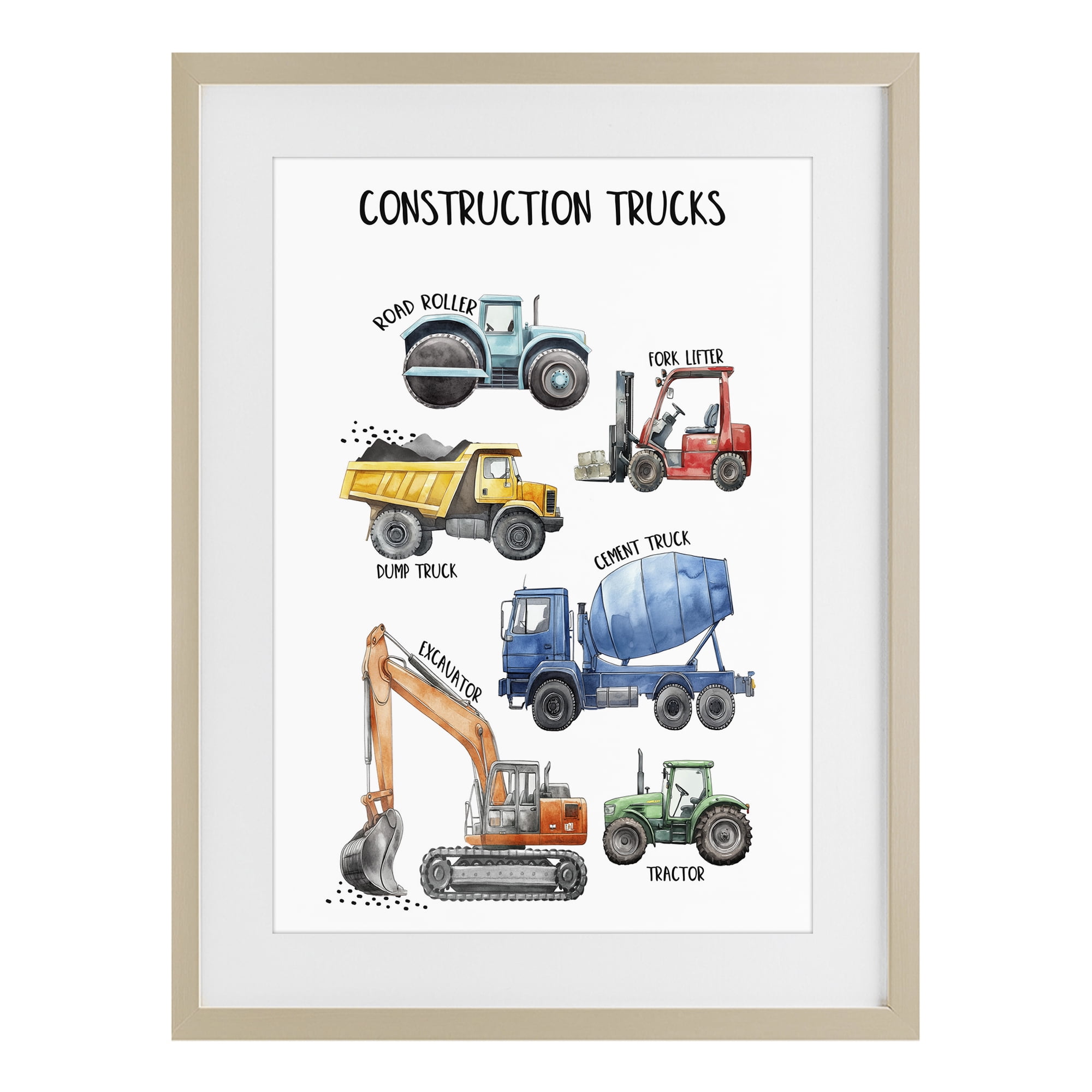 Stupell Industries Utility Trucks Construction Birch Framed Print Under Glass, design by Christine Simpson Art
