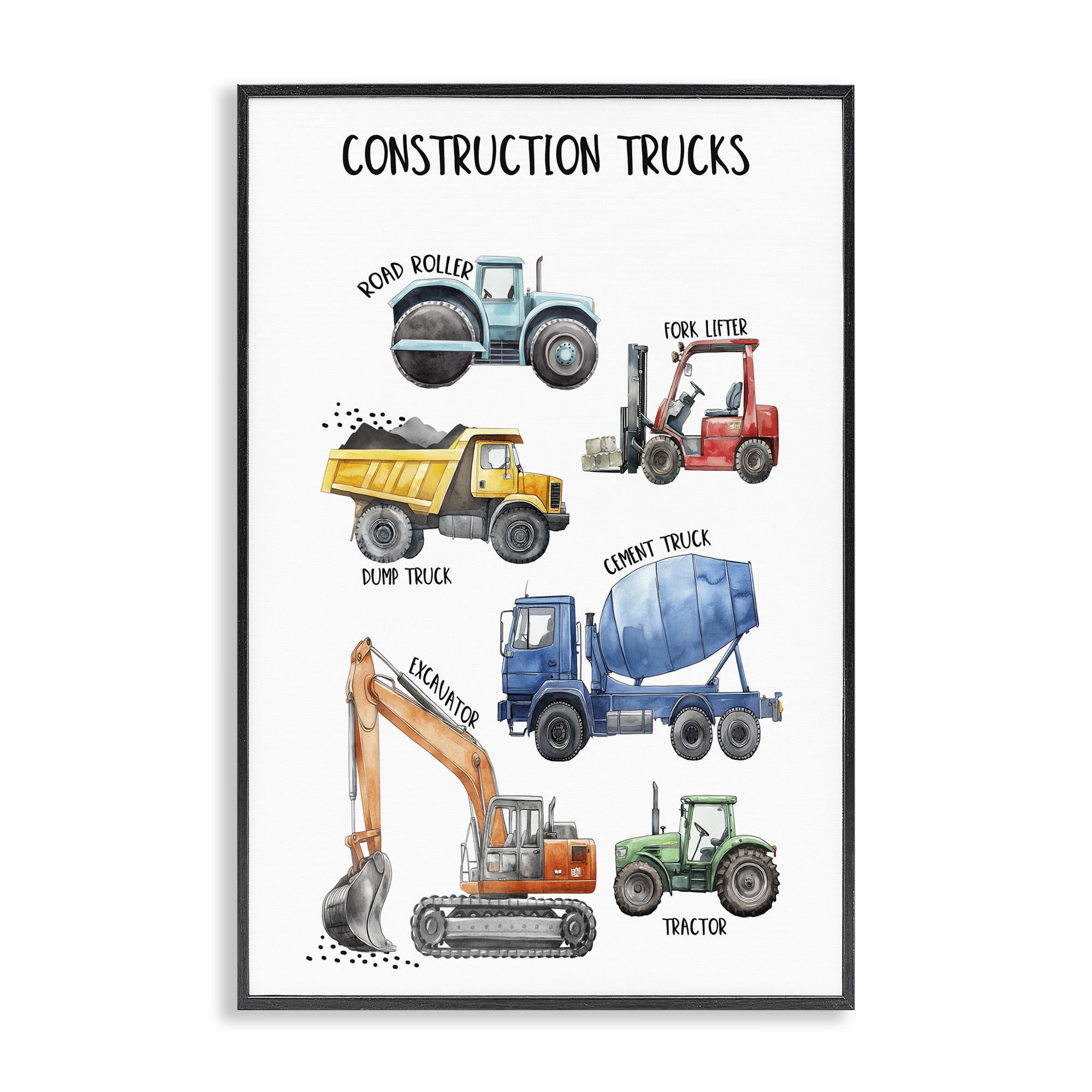 Stupell Industries Utility Trucks Construction Black Framed Giclee Art ...